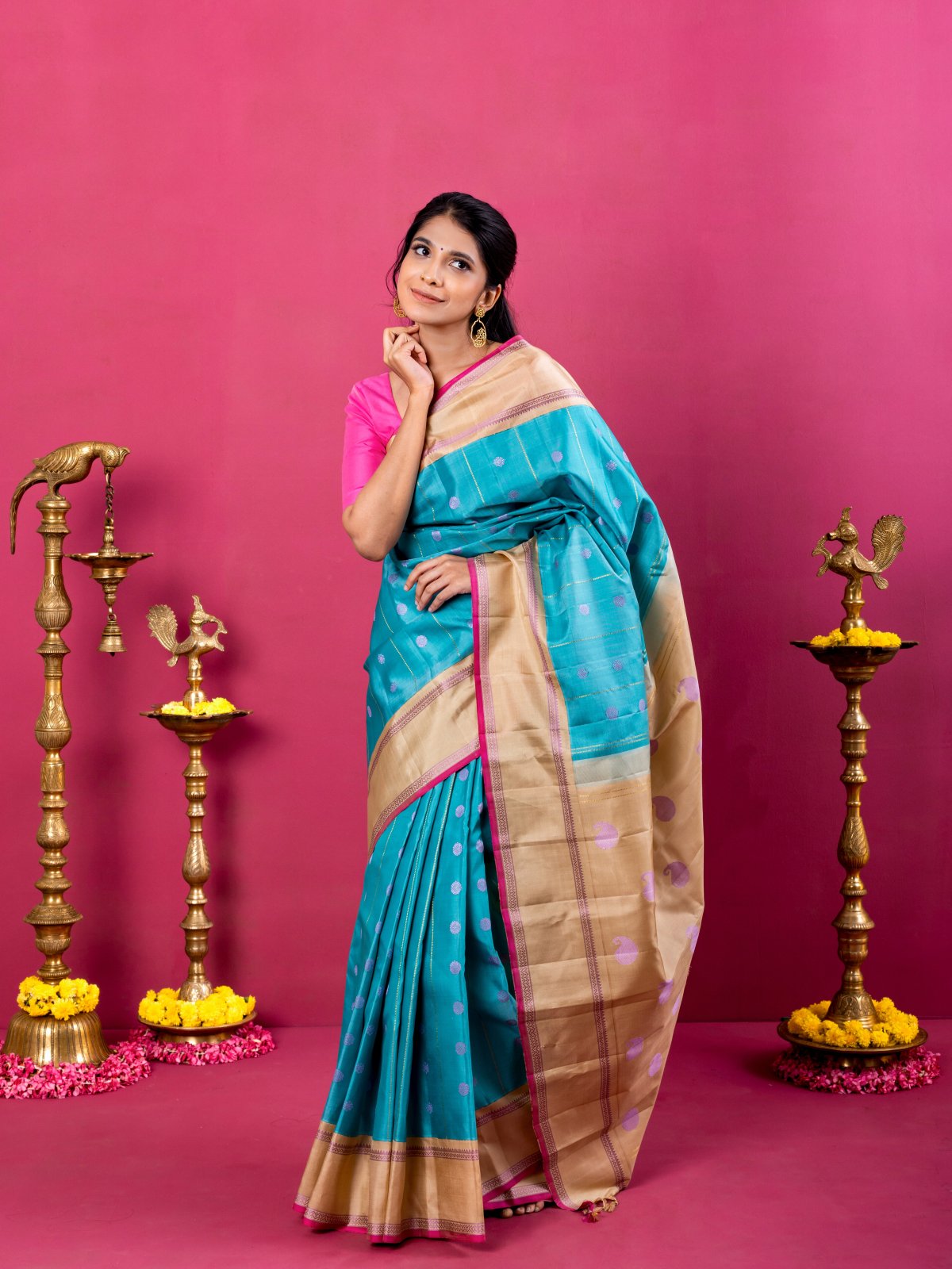 Teal Blue Gadwal Silk Saree