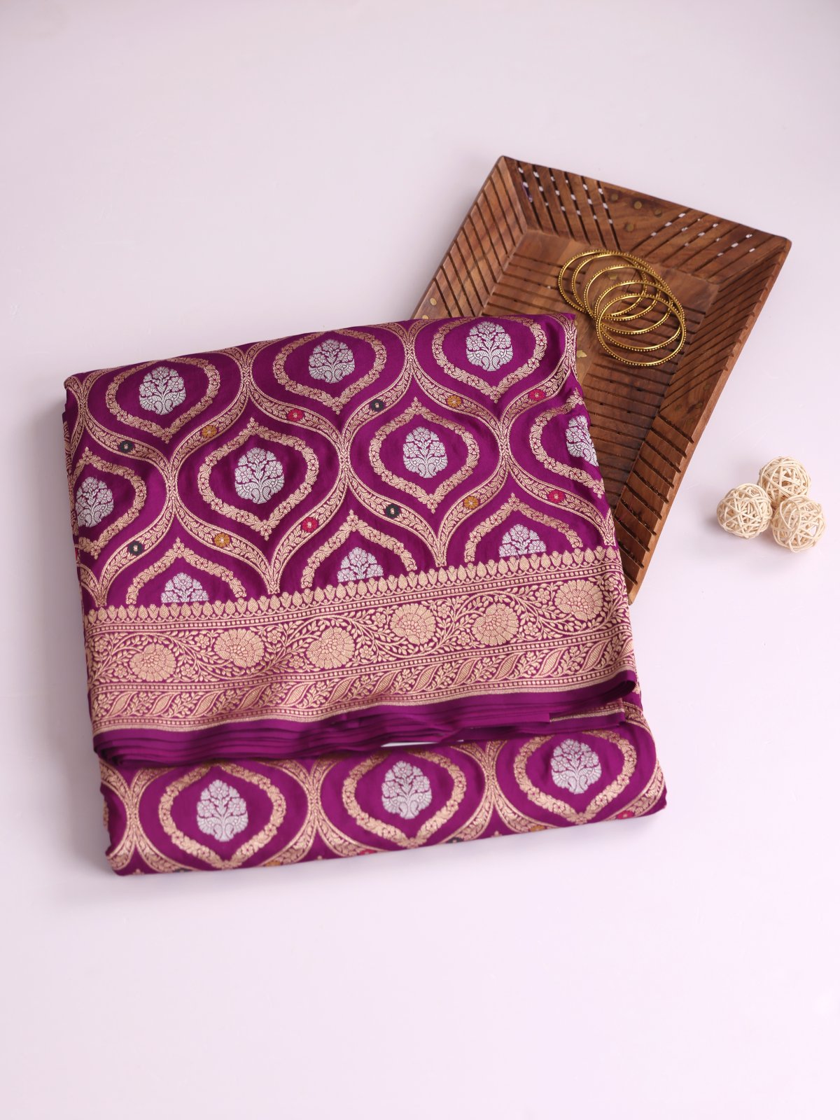 Purple Banaras Silk Saree with Zari Border