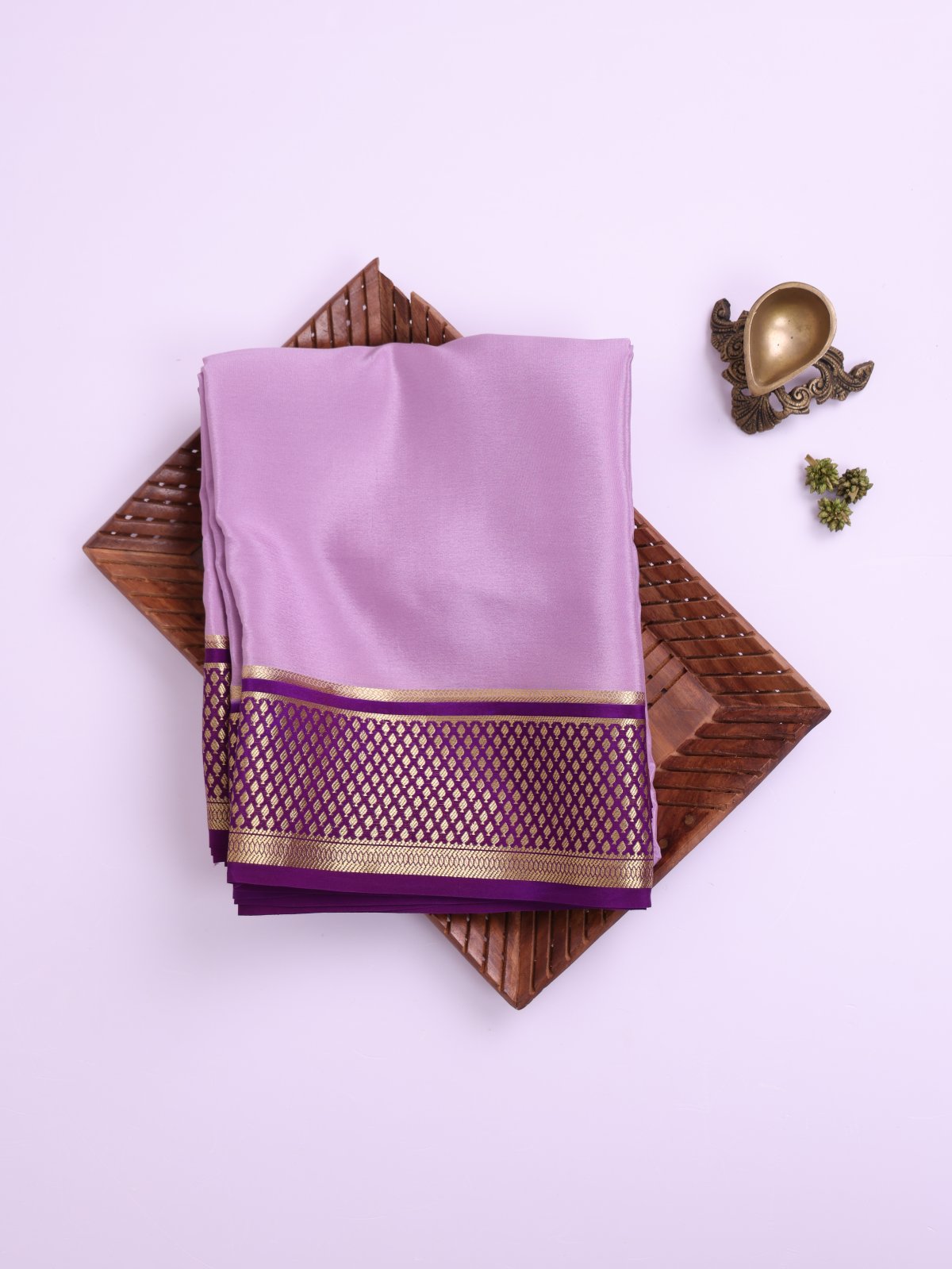 Lilac Mysore Silk Saree with Purple Zari Border