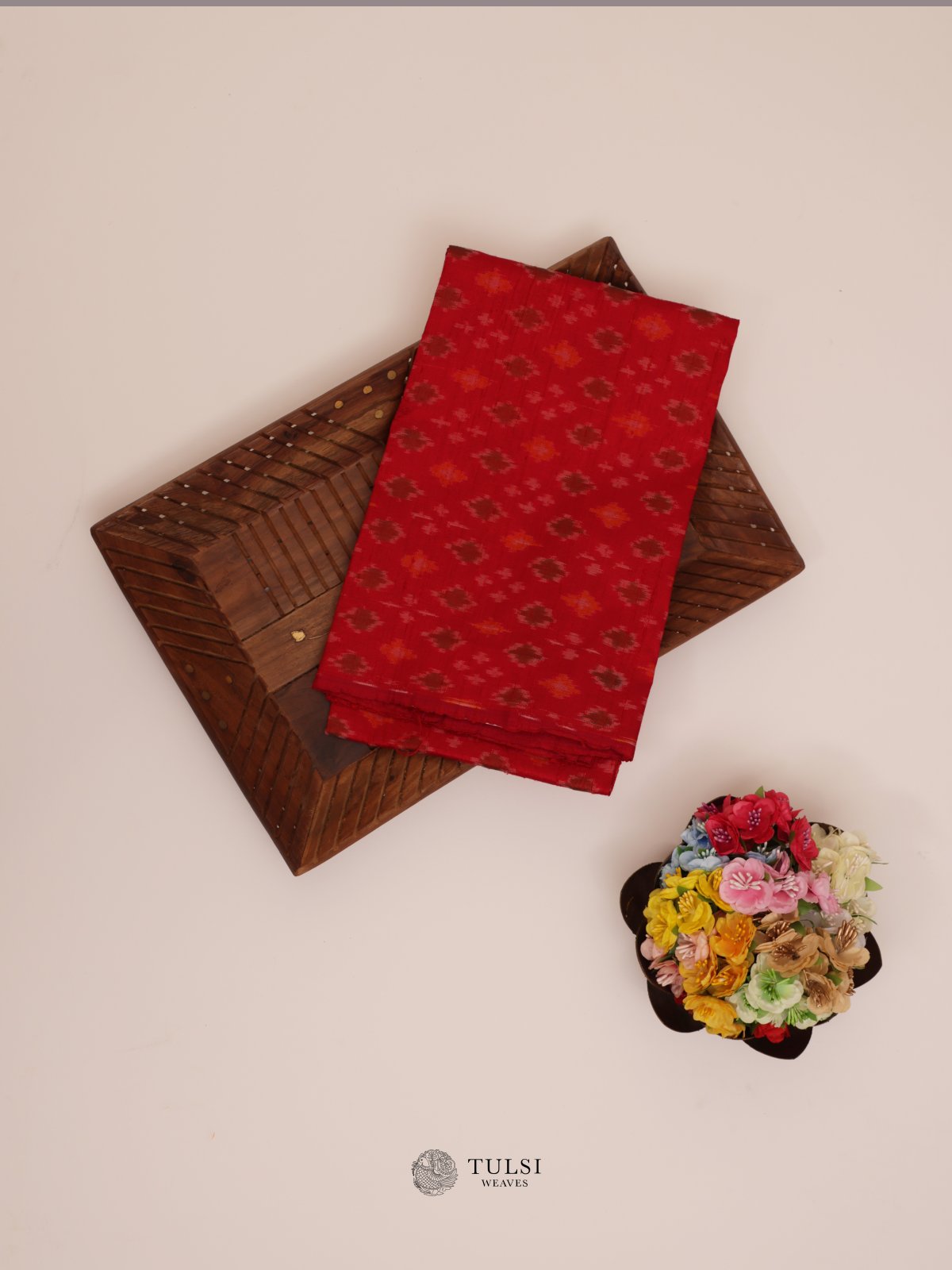 Red Ikat Raw Silk Blouse