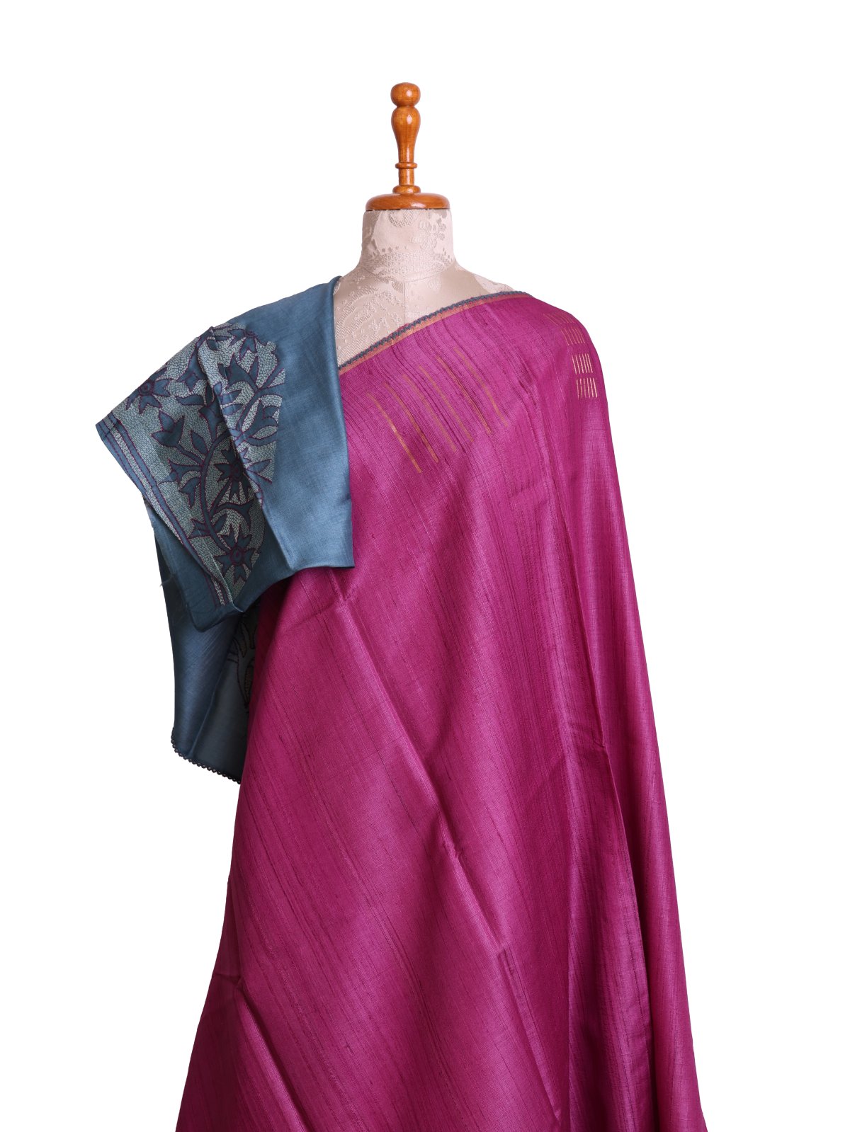 Purple Tussar Silk Saree with Kantha Embroidered Blouse