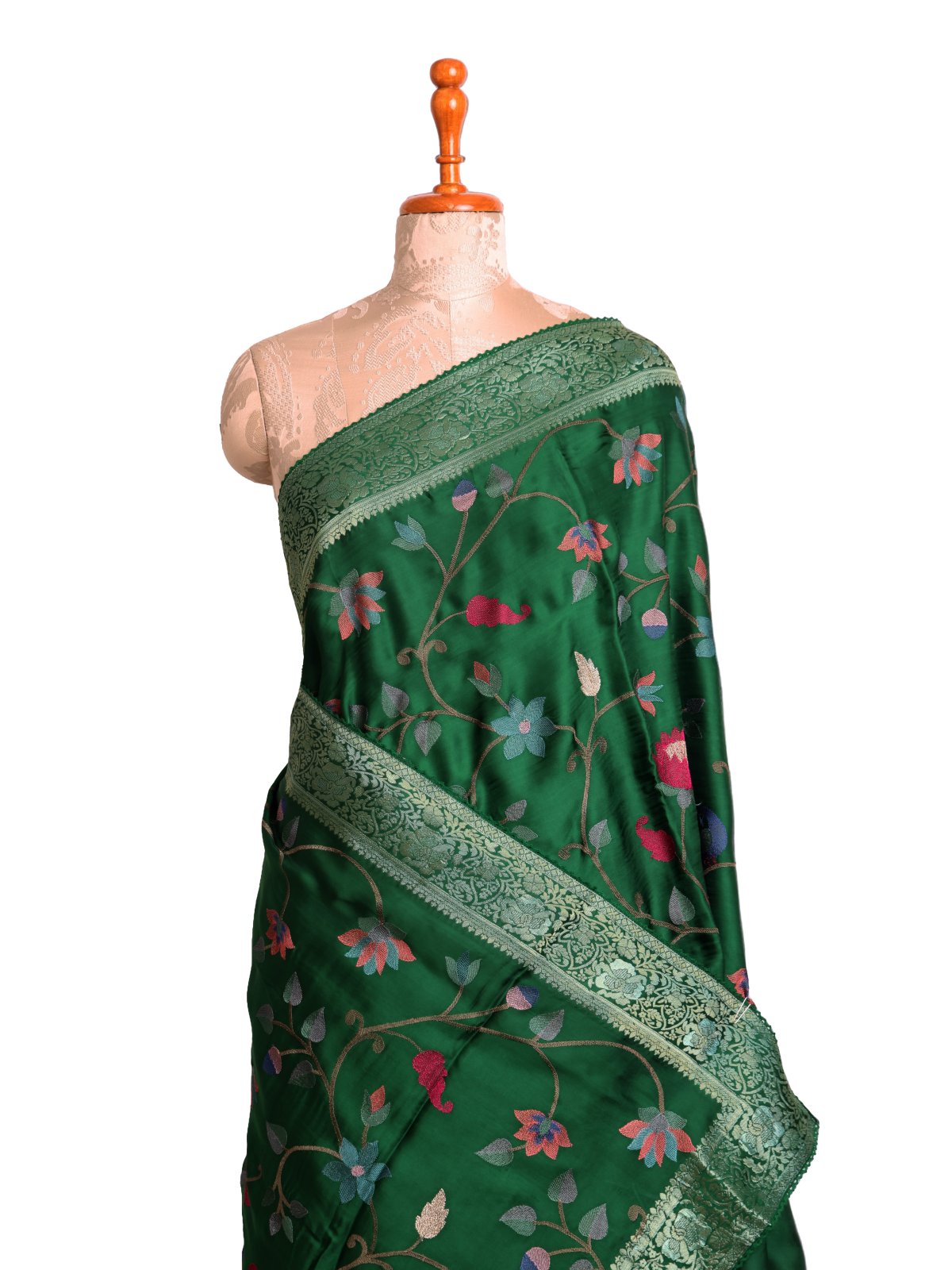 Dark Green Crepe Embroidered Silk Saree