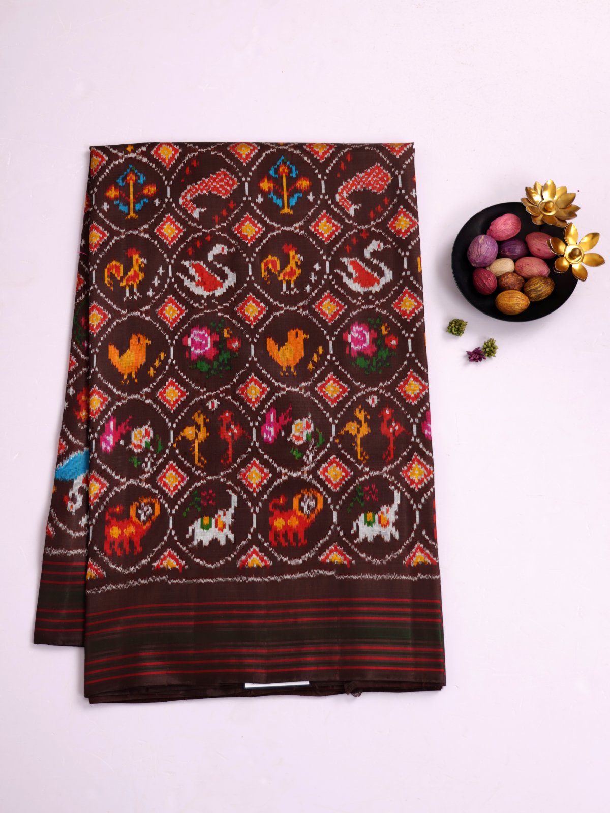 Chocolate Brown Patola Silk Saree