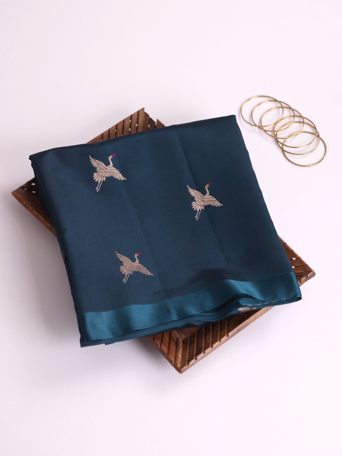 Dark Peacock Blue Mashru Silk Saree With Satin Border
