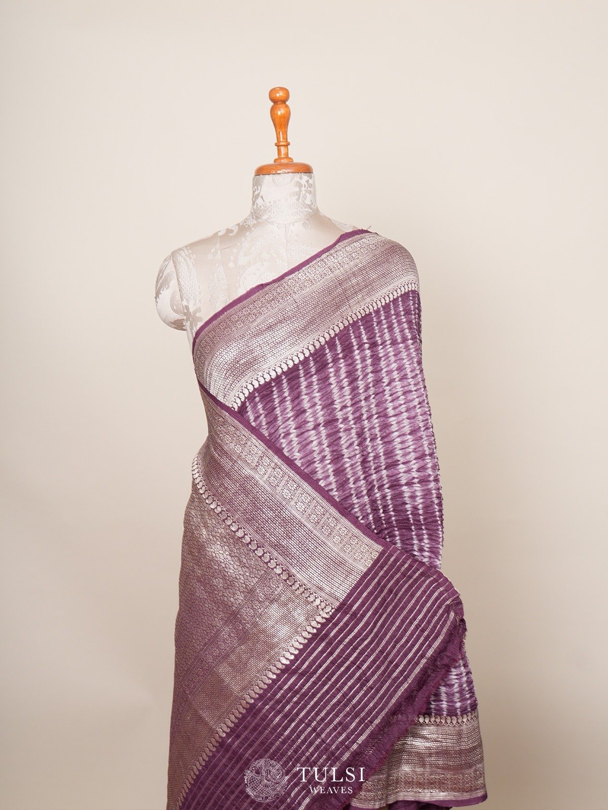 Dark Lilac Tussar Bandhini Silk Saree