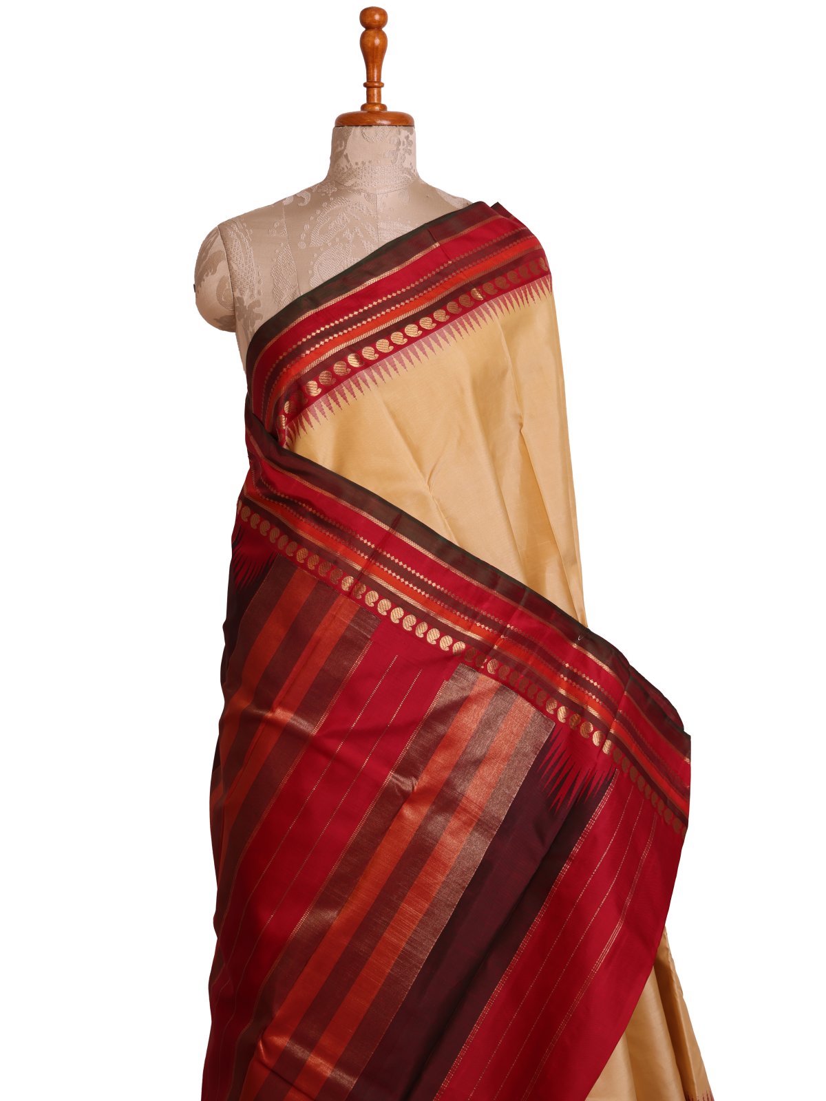Cream Kanjeevaram Silk Saree with Red Border