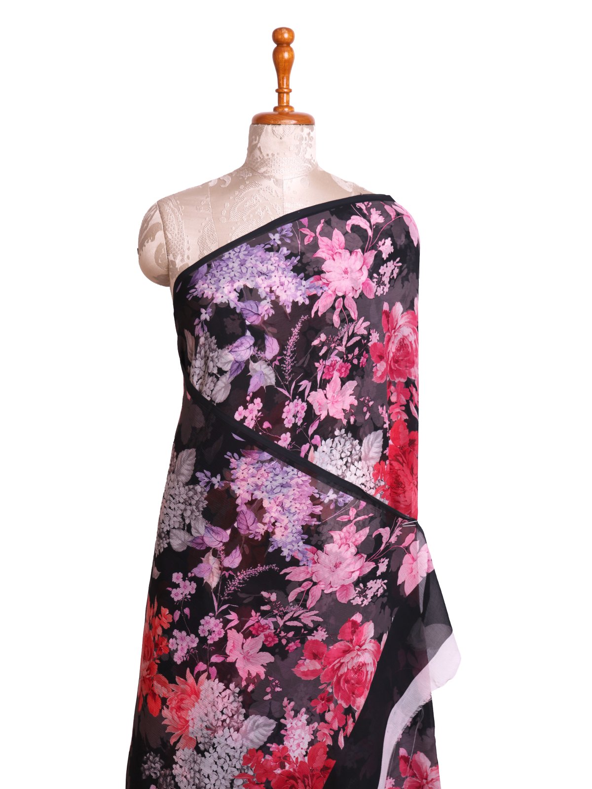 Black Printed Chiffon Saree