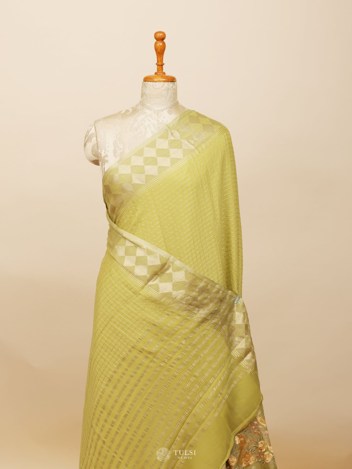 Light Green Banaras Georgette Silk Saree