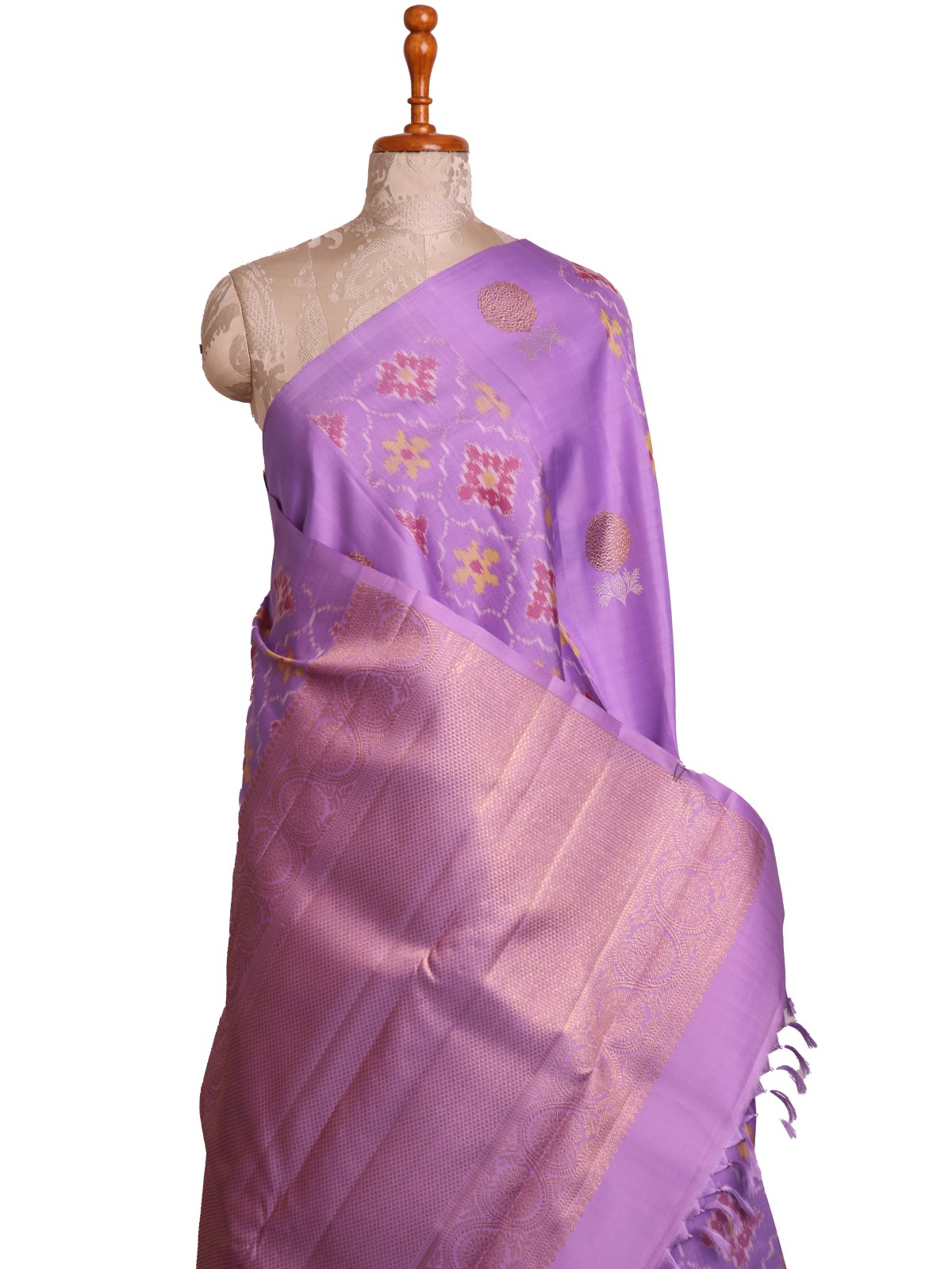 Lavender Kanjeevaram Ikat Silk Saree With Zari Butta