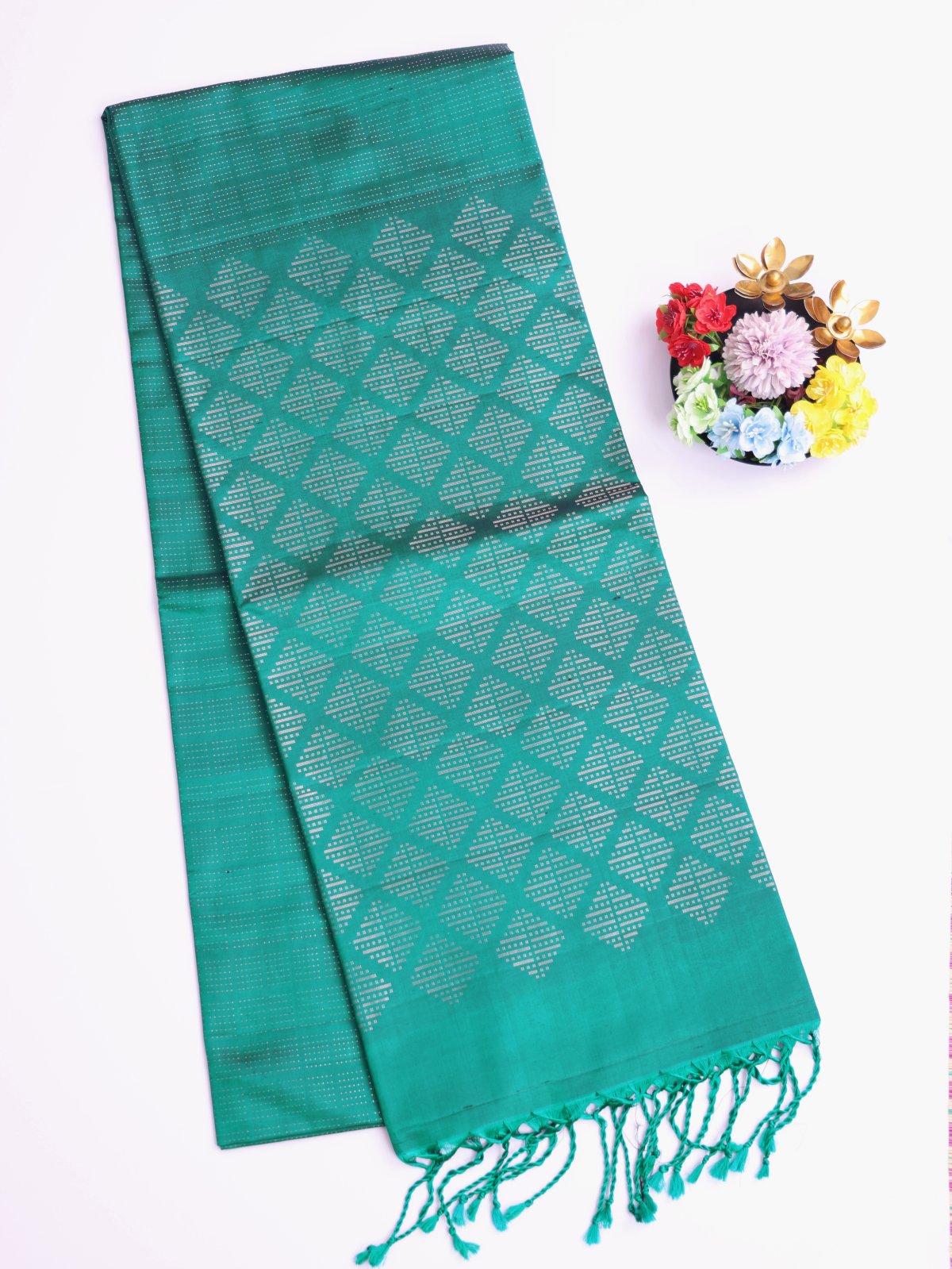 Peacock Green Brocade Soft Silk Saree