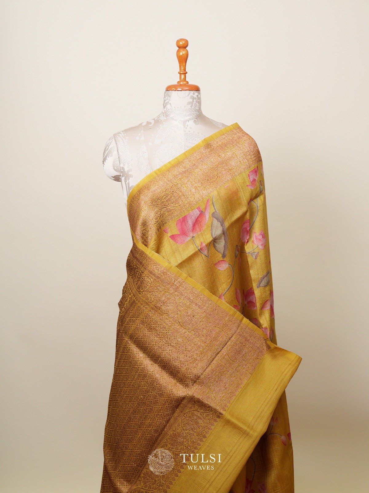 Mustard Banarasi Tussar Silk Saree