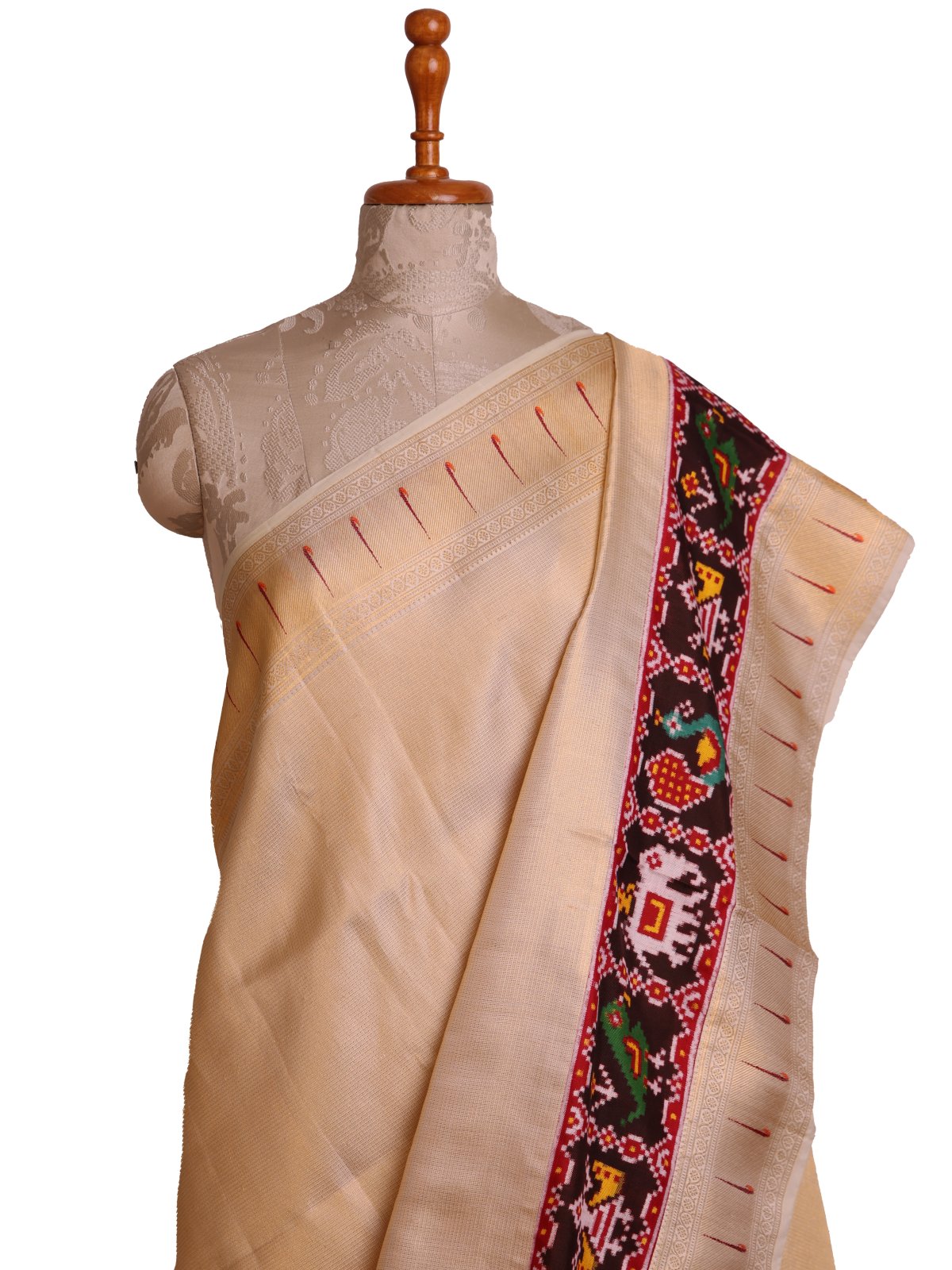 Off-white Kanjeevaram Silk Saree With Patan Patola Border