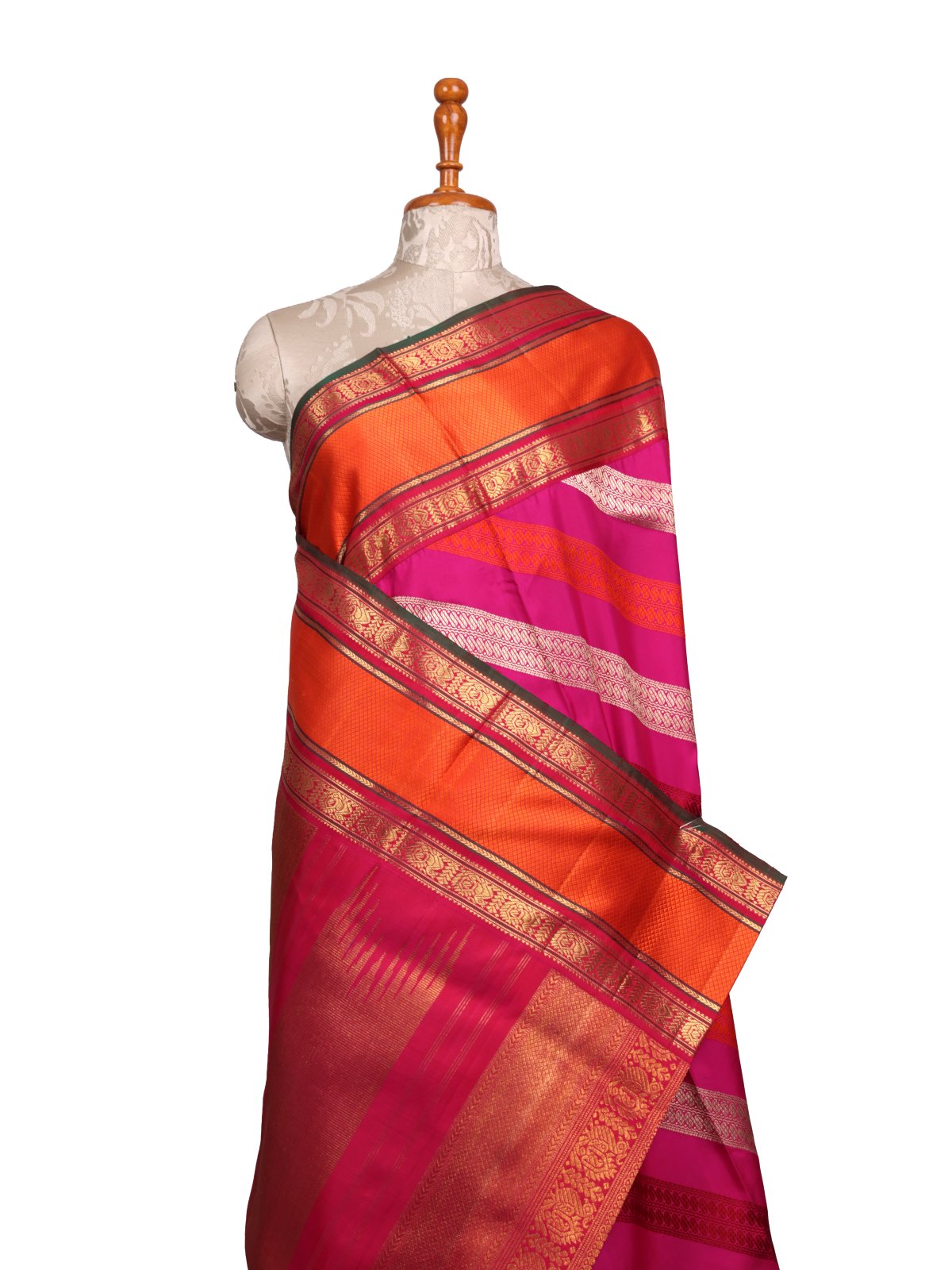 Rani Pink Banarasi Silk Saree With Kanjeevaram Silk Border