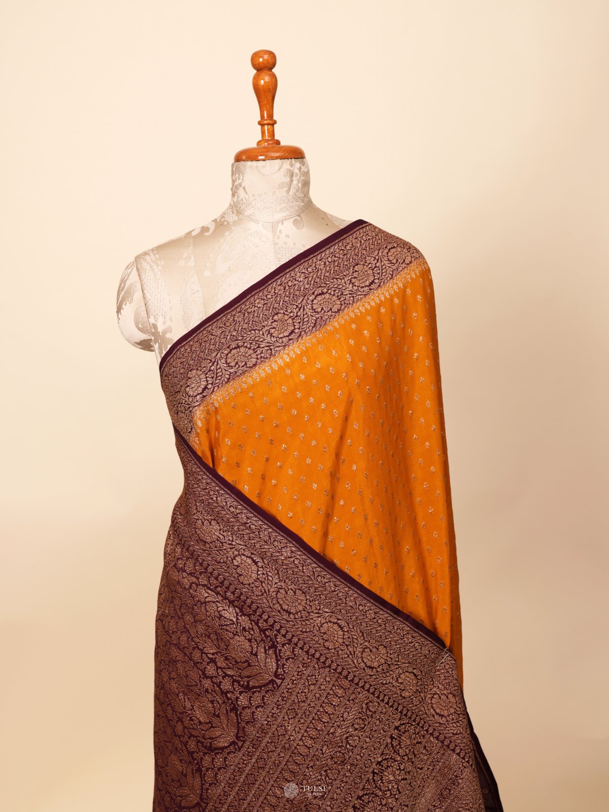 Mustard Banaras Crepe Silk Saree