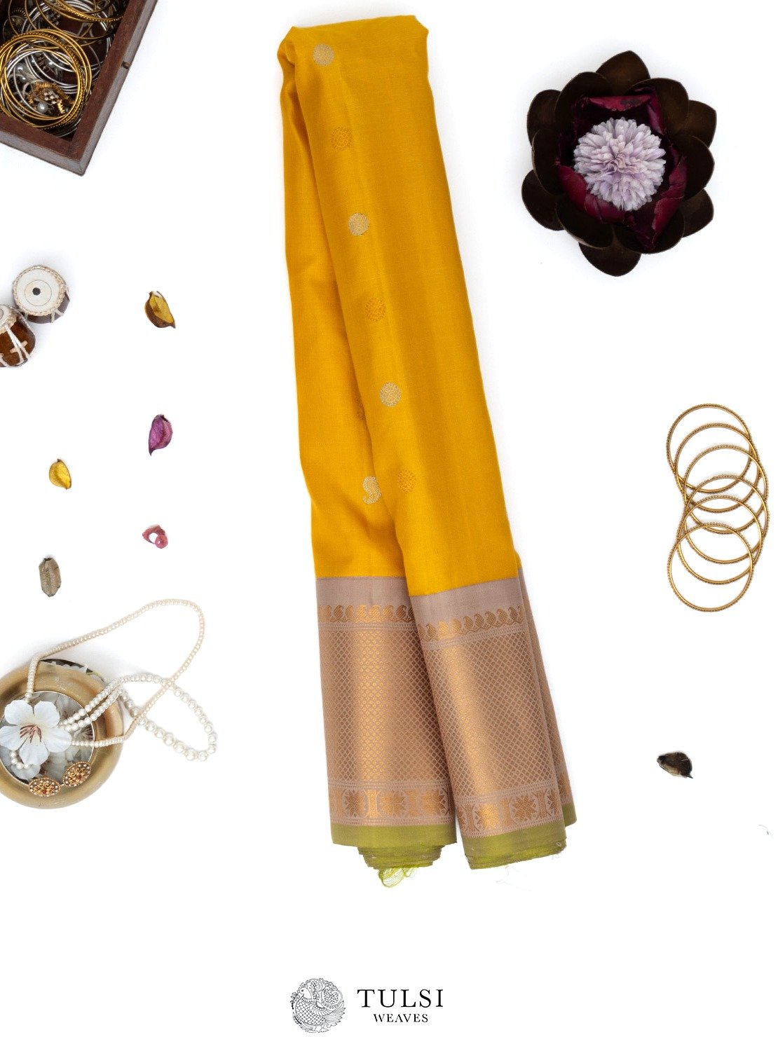 Mustard Gadwal Silk Saree