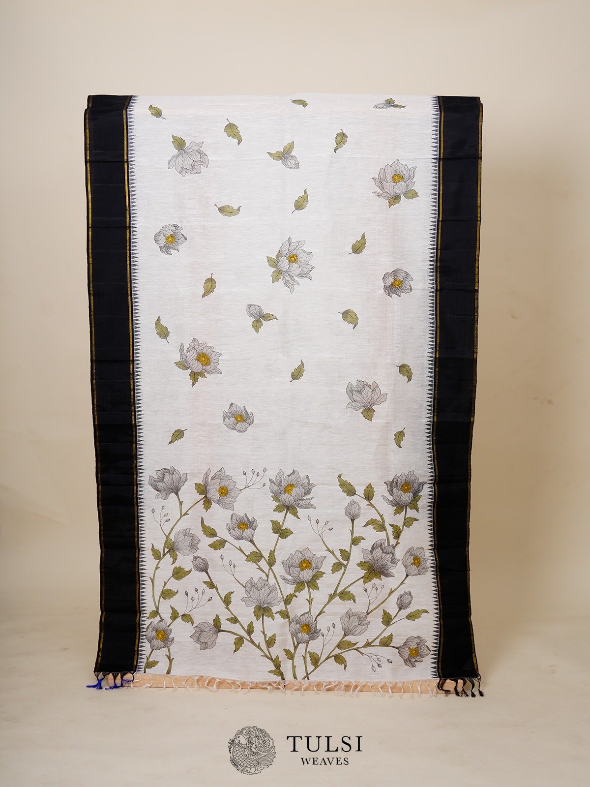 White Kanjeevaram Linen Dupatta