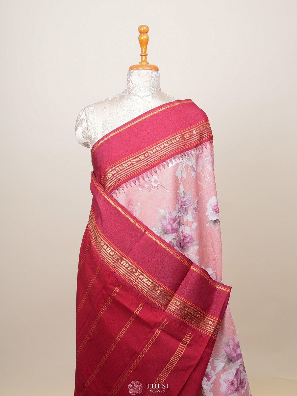 Dusty Brown Printed Kanjeevaram Silk Saree