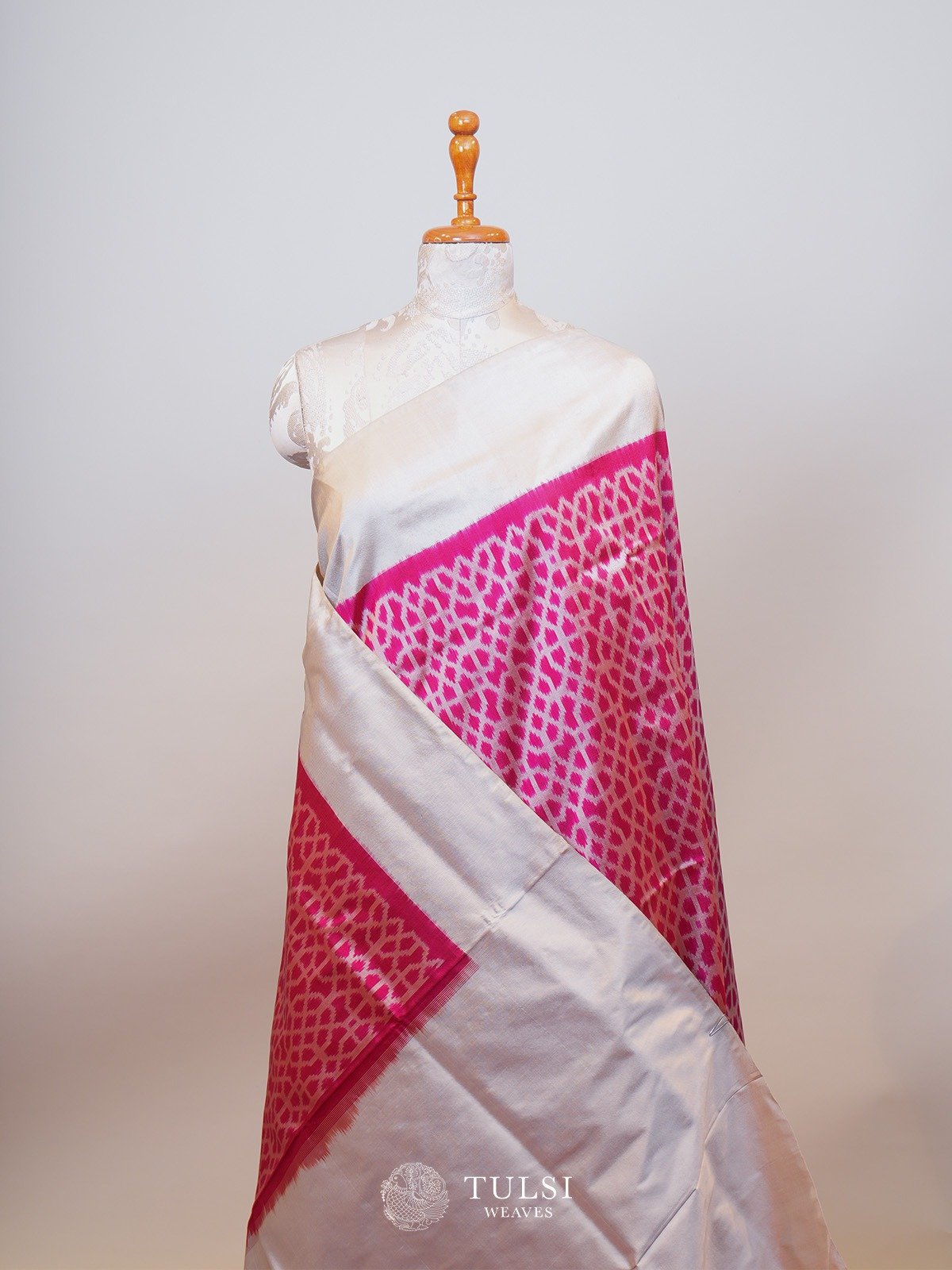 Hot Pink Ikat Silk Saree 