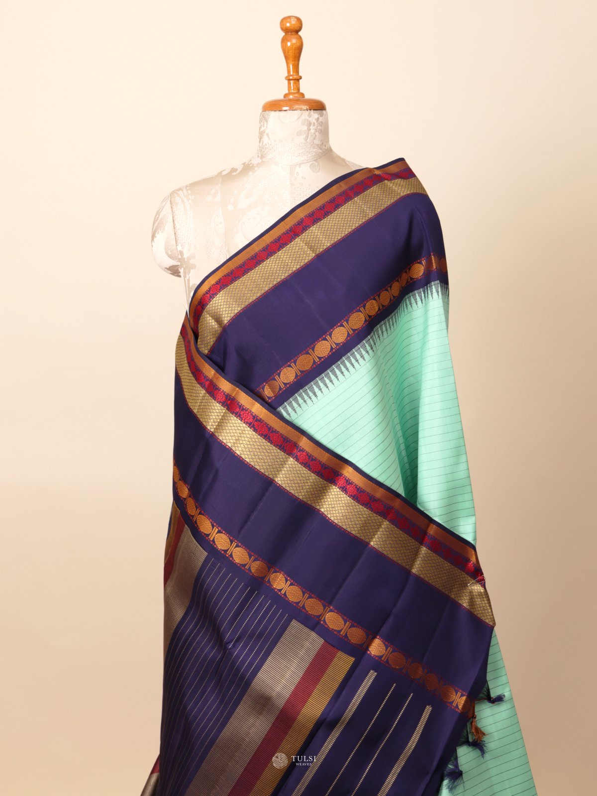 Light Teal Green Kanjeevaram Silk Saree