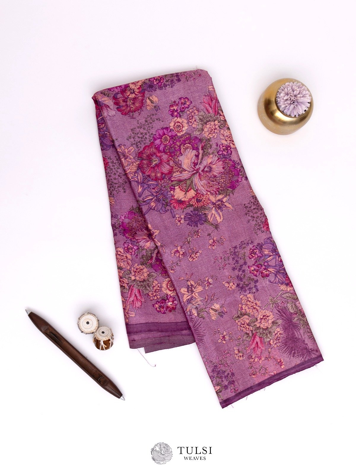 Lavender Printed Tussar Silk Saree