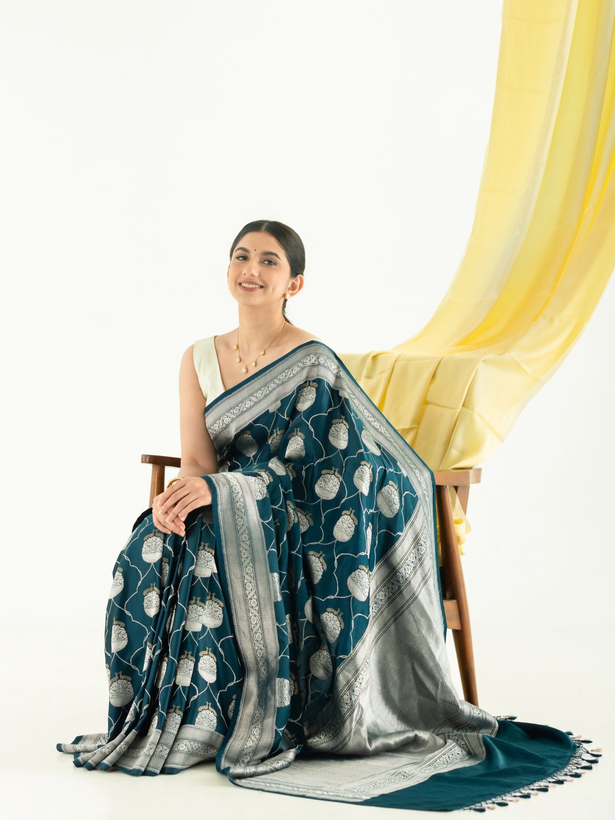 Dark Peacock Blue Mashru Silk Saree with Self Zari Border