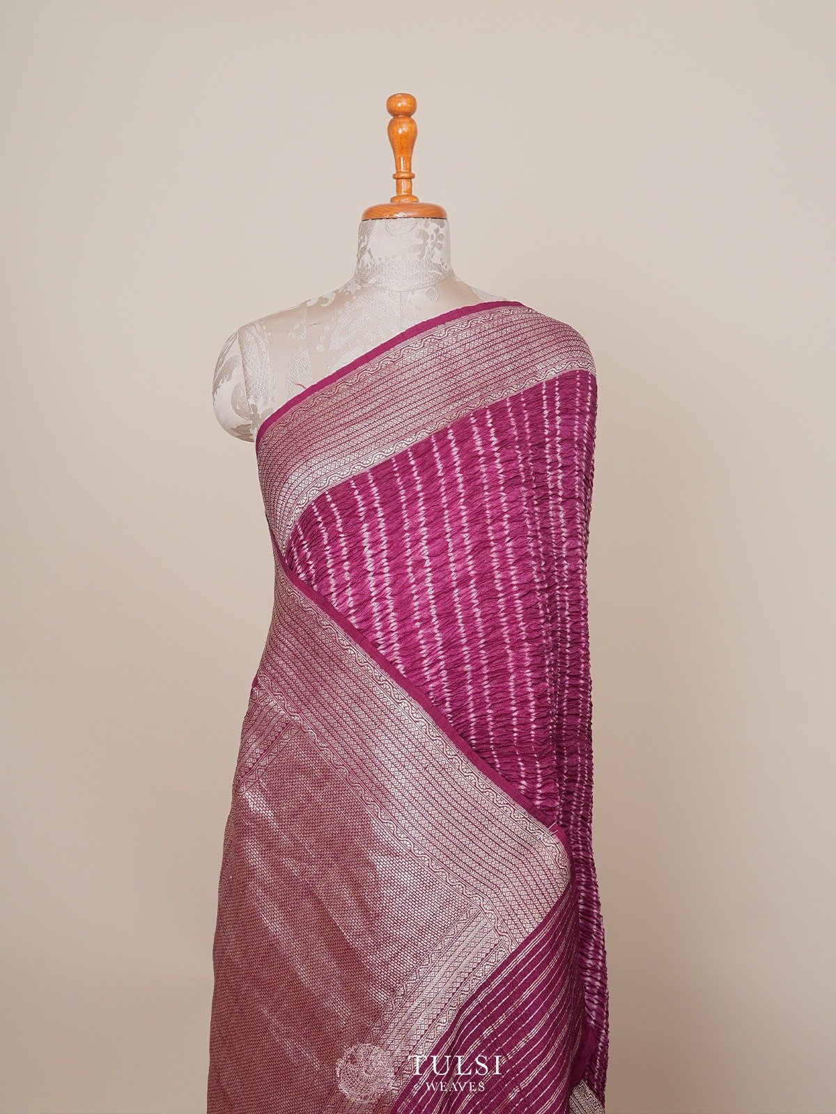 Purple Tussar Bandhini Silk Saree