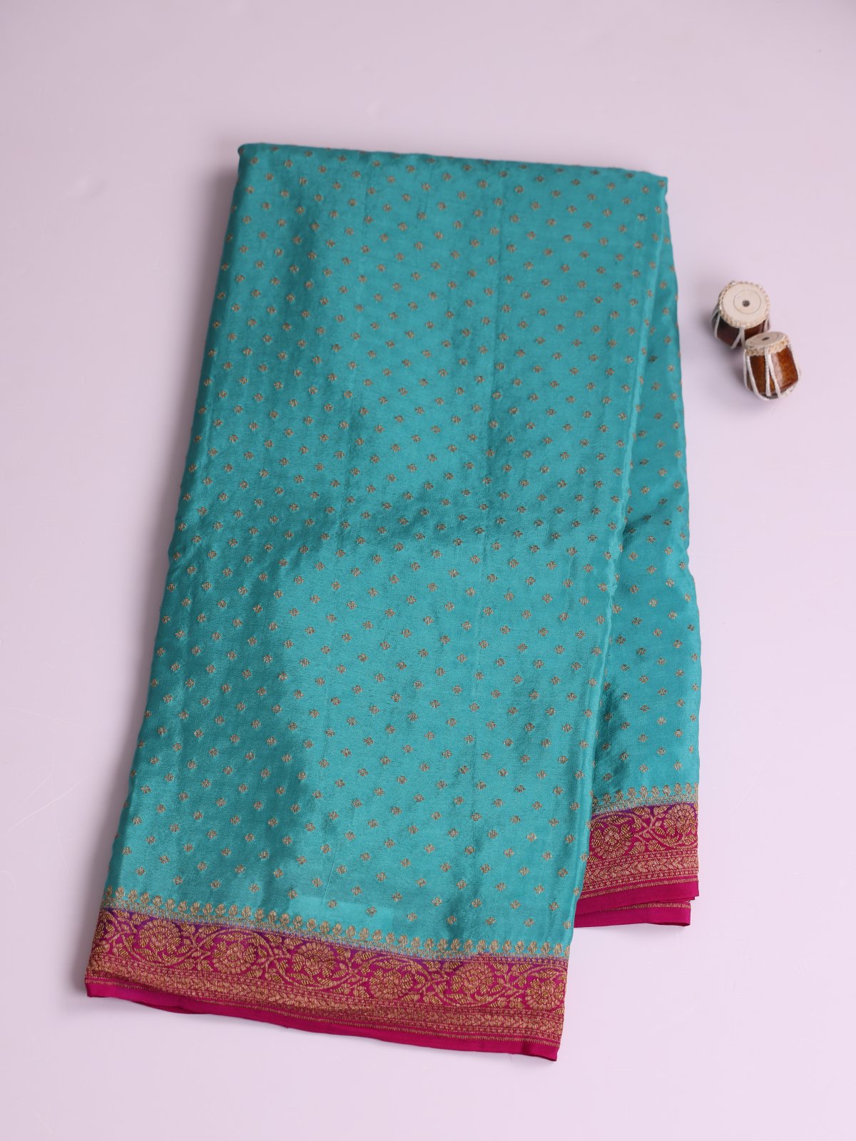 Anandha Blue Banaras Crepe Silk Saree With Magenta Border
