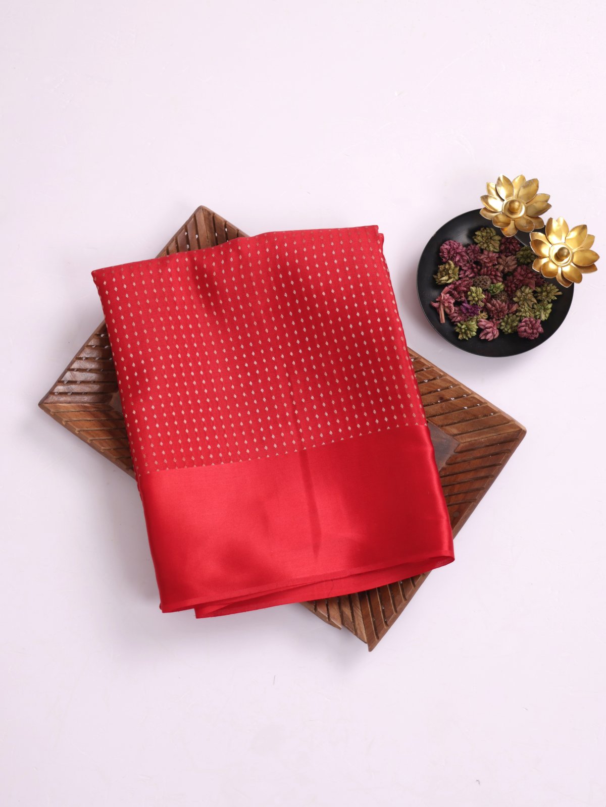 Red Mysore Crepe Silk Saree With Satin Border