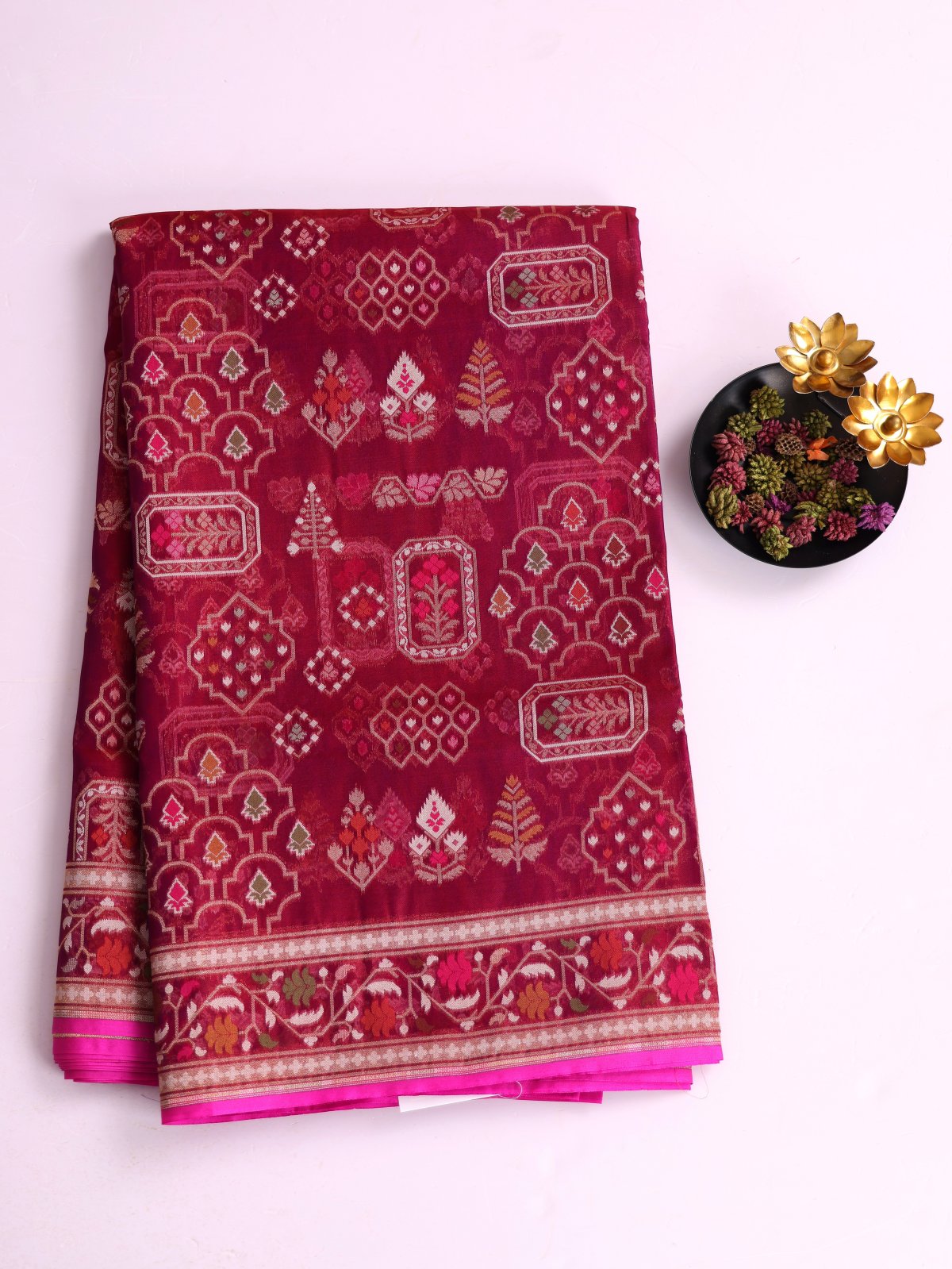 Magenta Kora Banaras Silk Saree