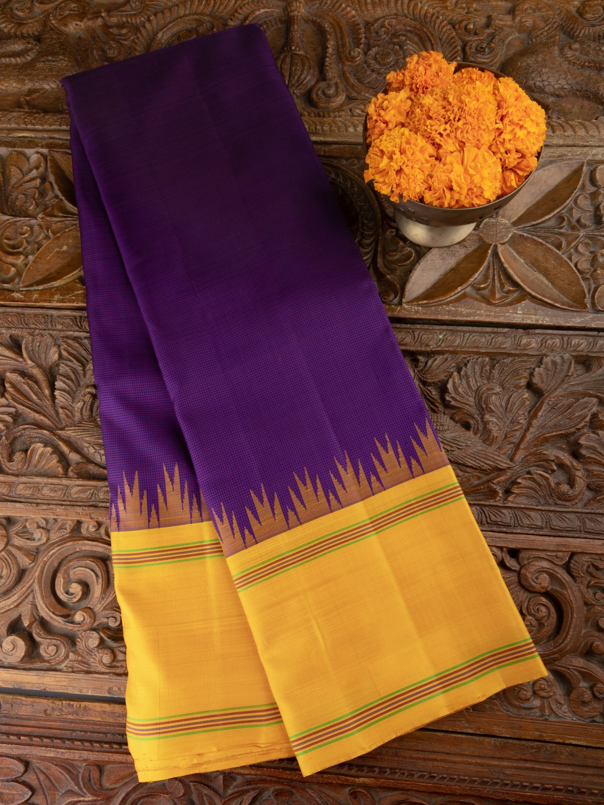 Photo of South Indian Bride in Yellow and Purple Saree