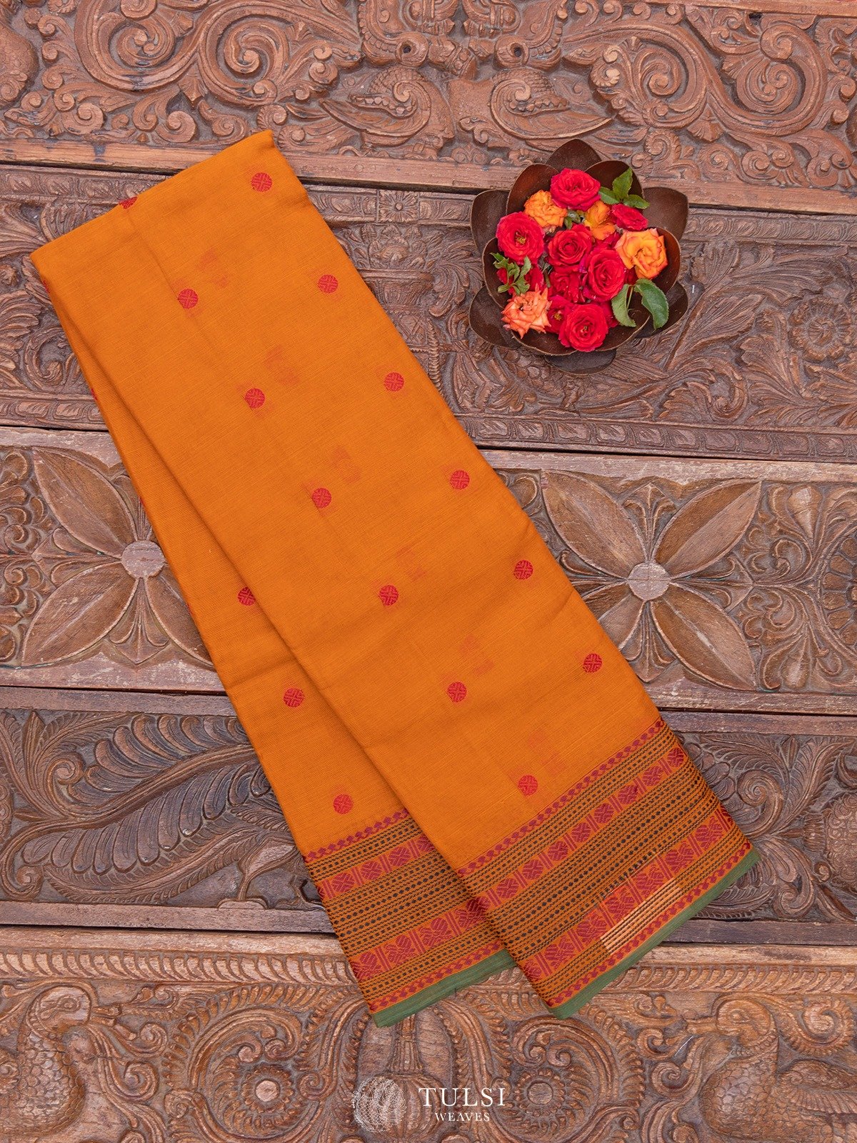 Papaya Orange Kanchi Cotton Saree