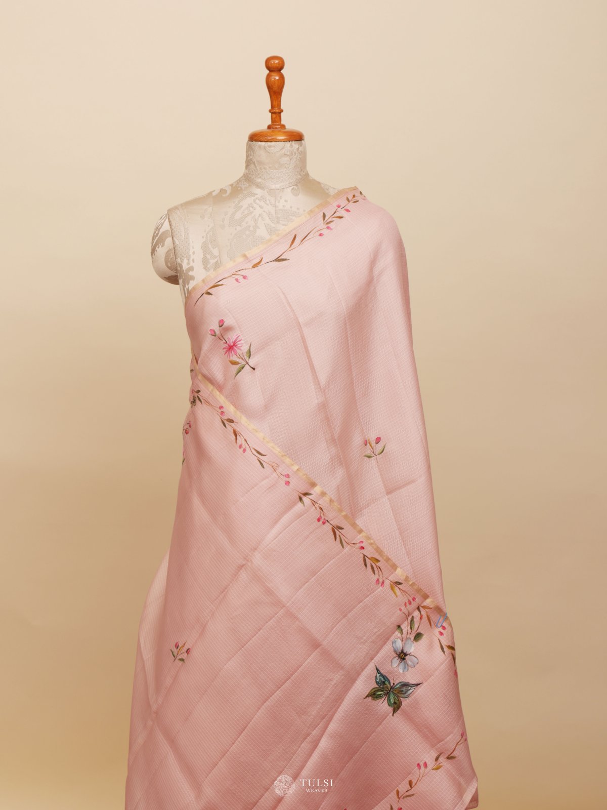 Light Peach Kota Hand Painted Saree