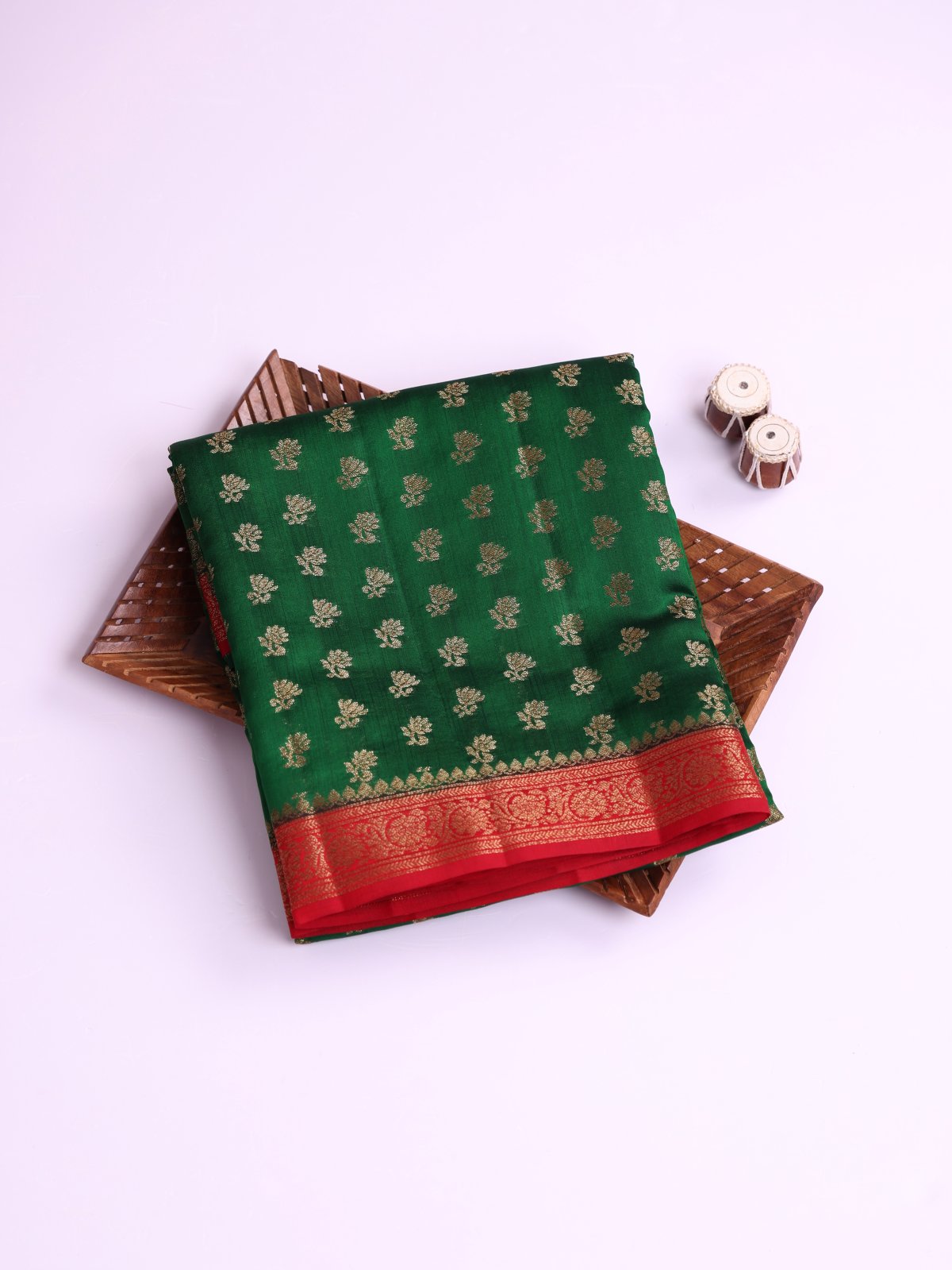 Emerald Green Chaniya Silk Saree with Red Border