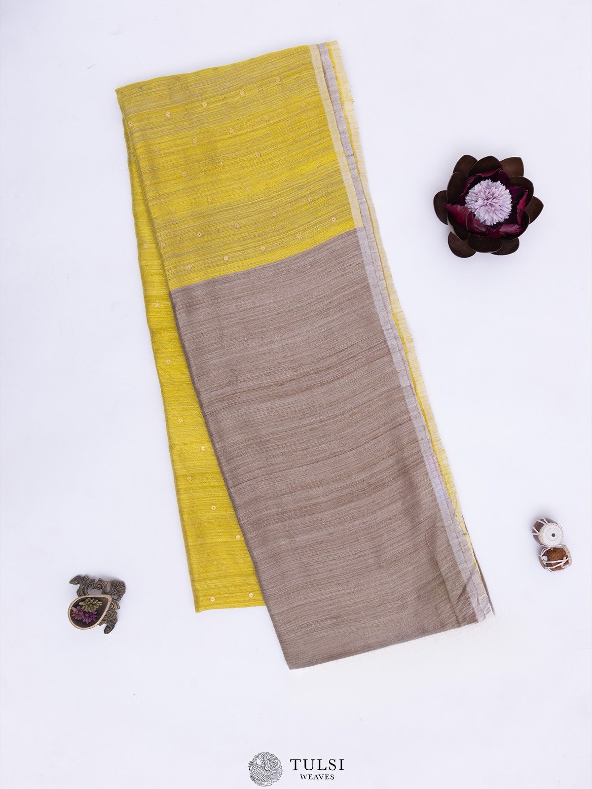 Mustrad Green Bailou Tussar Saree with Sequence Work