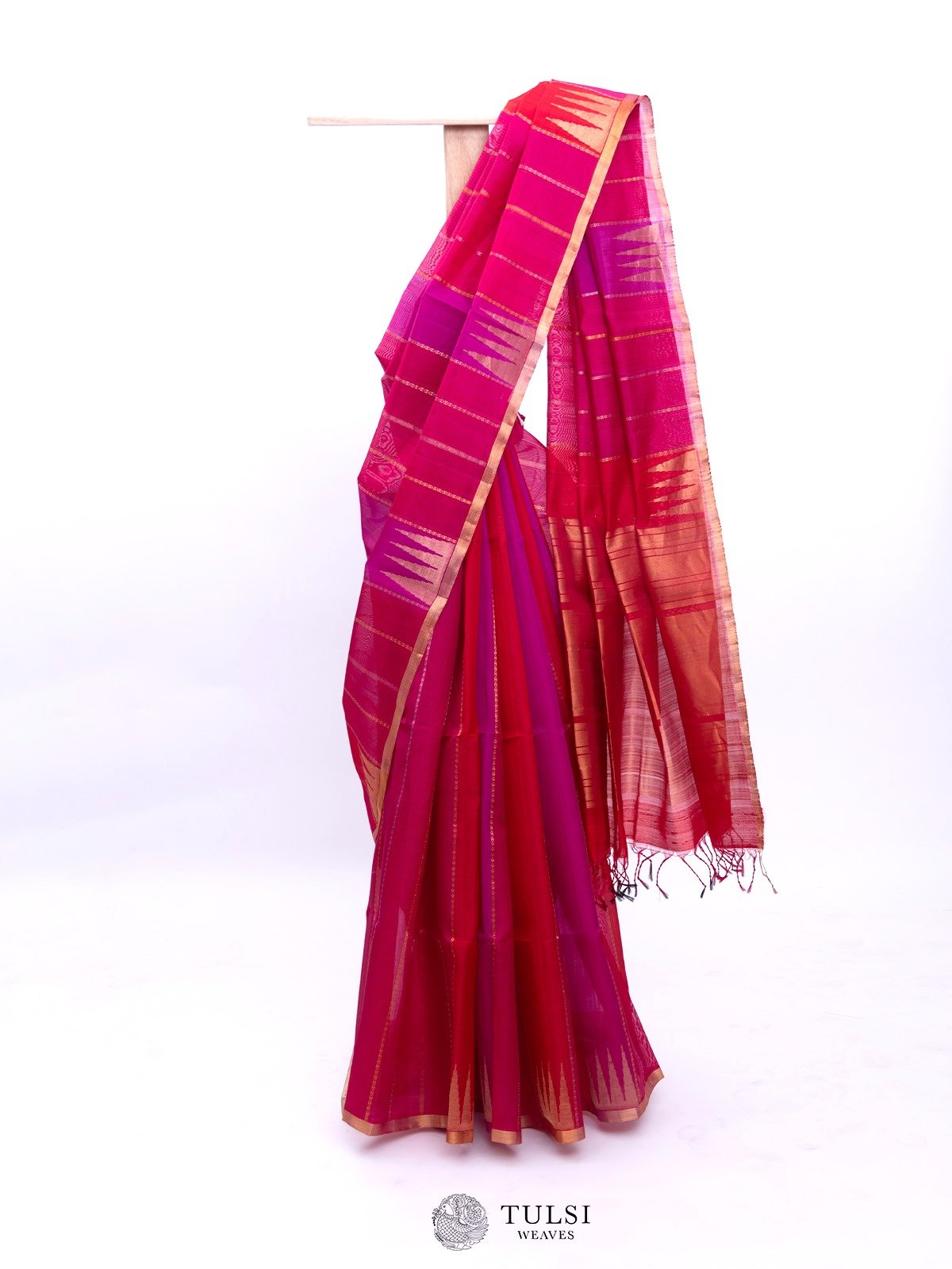 Rani Pink Striped Kora Silk Saree