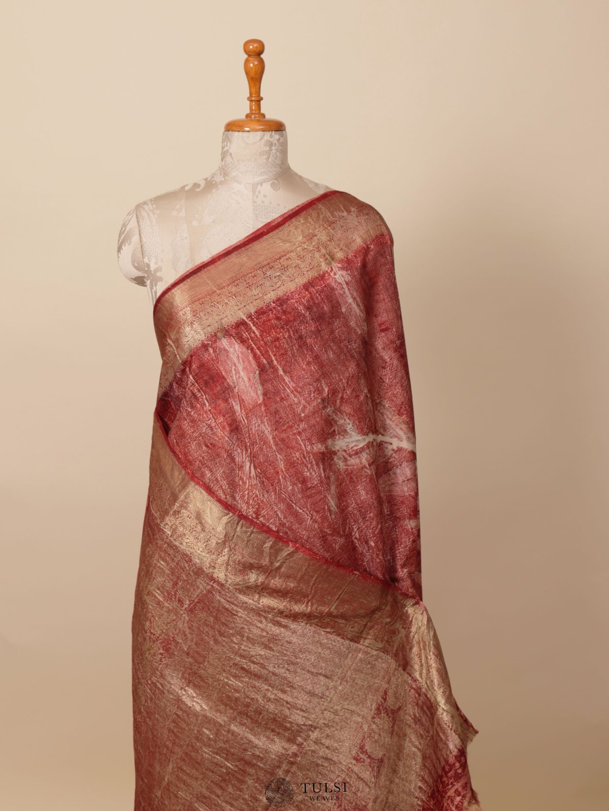 Red Eco Print Silk Saree