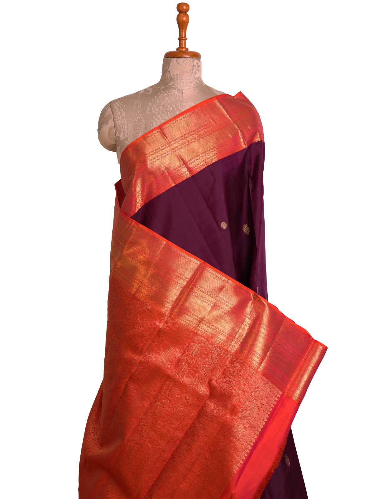 Nagapazham Kanjeevaram Silk Saree with Pinkish Orange Border