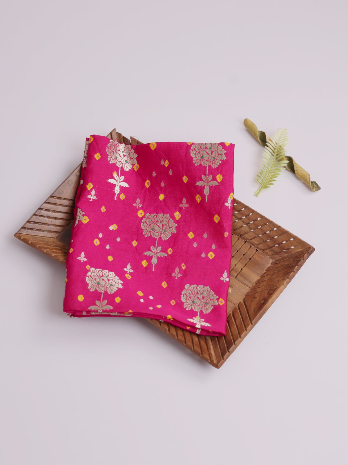 Rani Pink Silk Bandhani Blouse With Floral Zari Motifs
