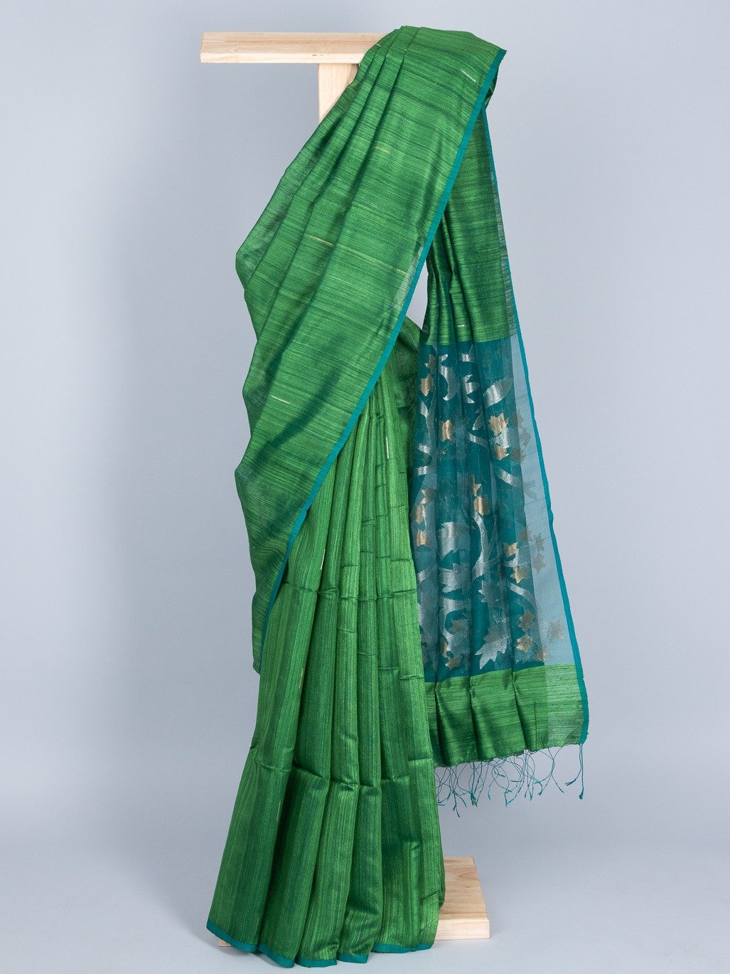 Green Woven Tussar Silk Saree