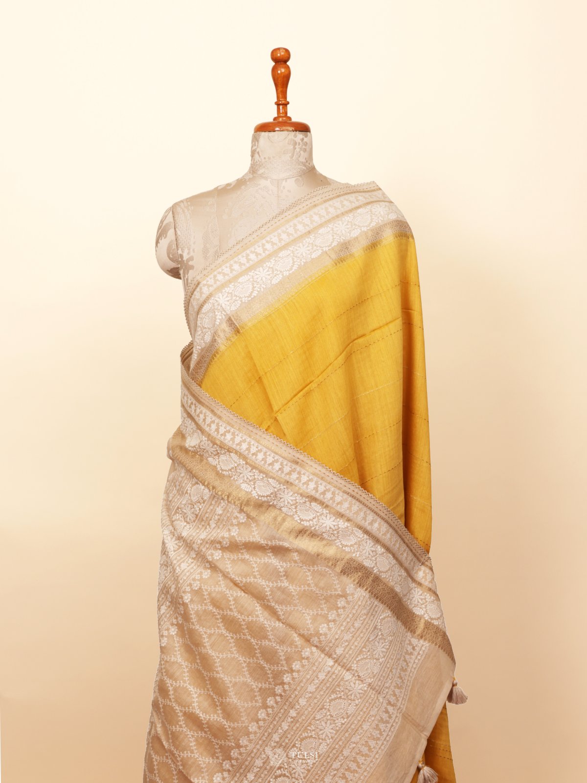 Yellow Munga Tussar Silk Saree
