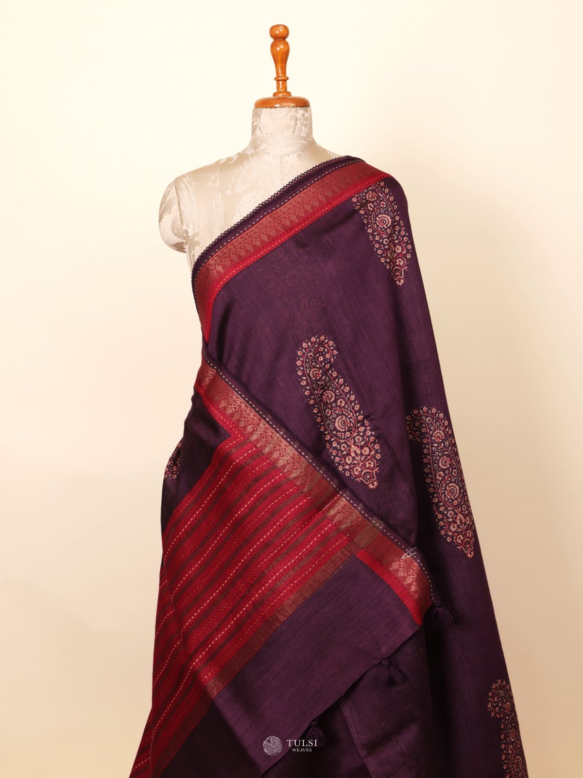 Dark Purple Munga Tussar Silk Saree