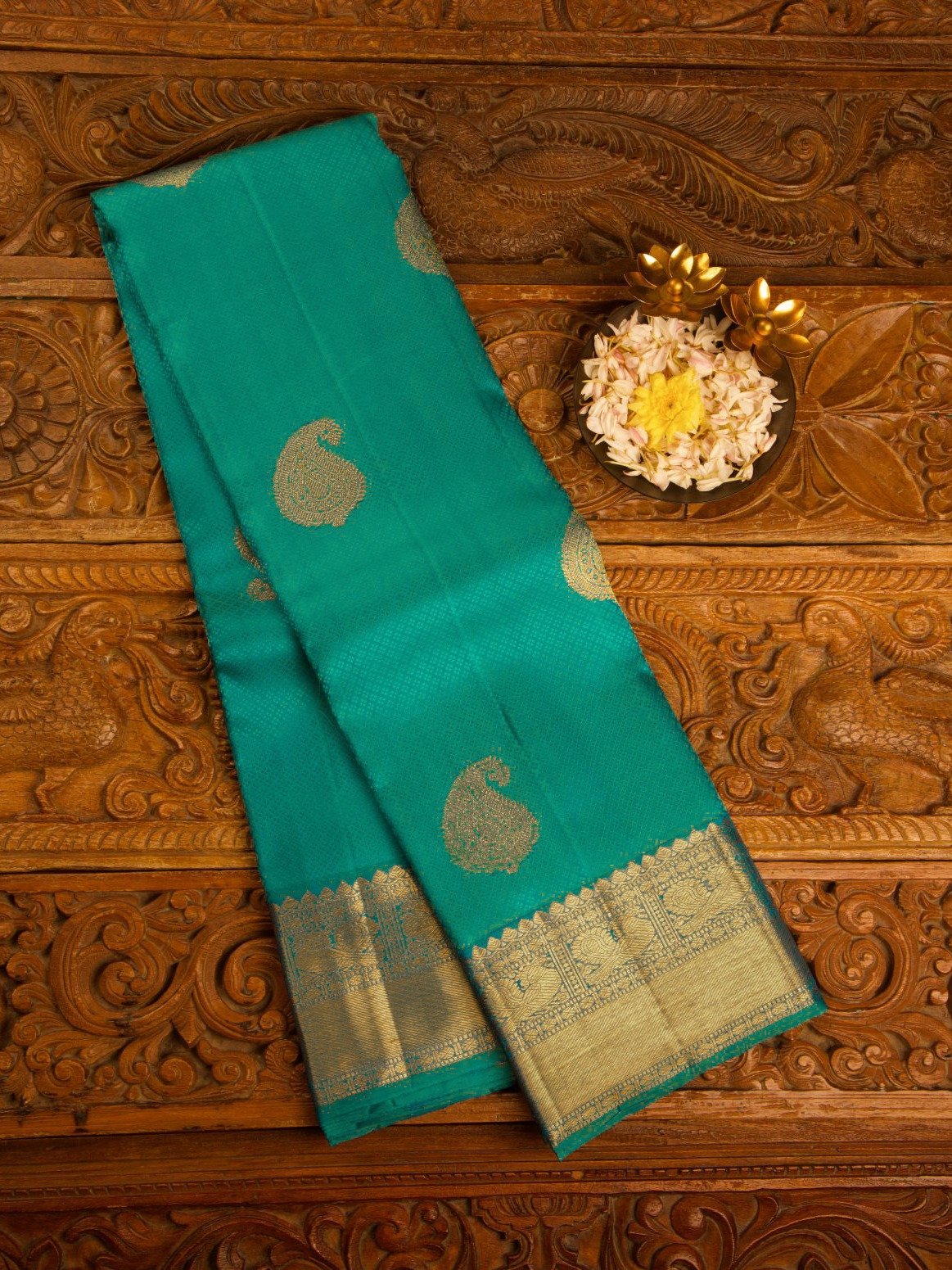 Greenish Blue Kanjeevaram Silk Saree 