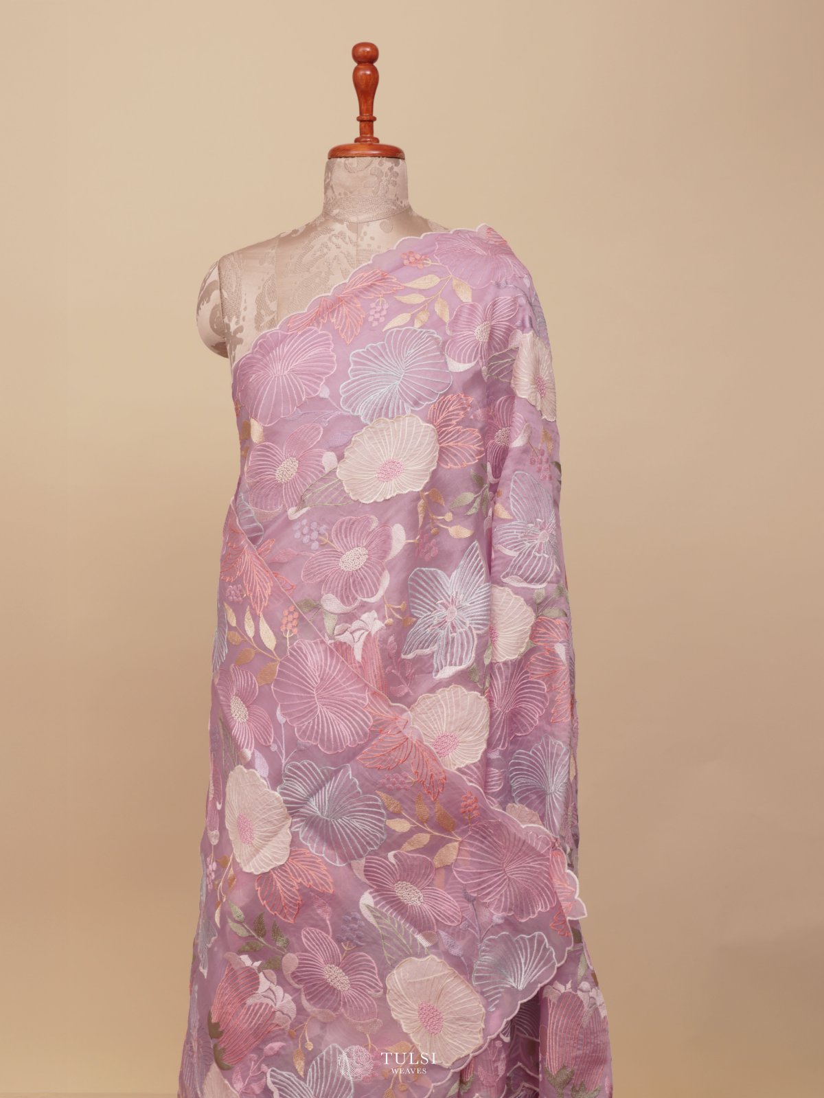 Lilac Organza Embroidery Saree