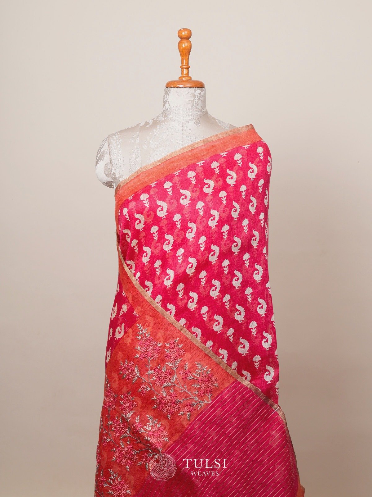 Hot Pink Linen Silk Saree