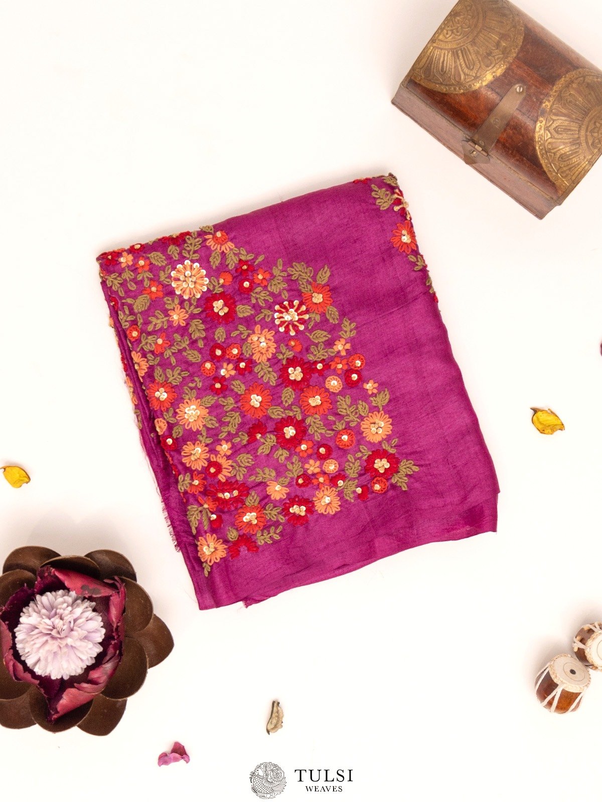 Purple Tussar Blouse With Floral Embroidery