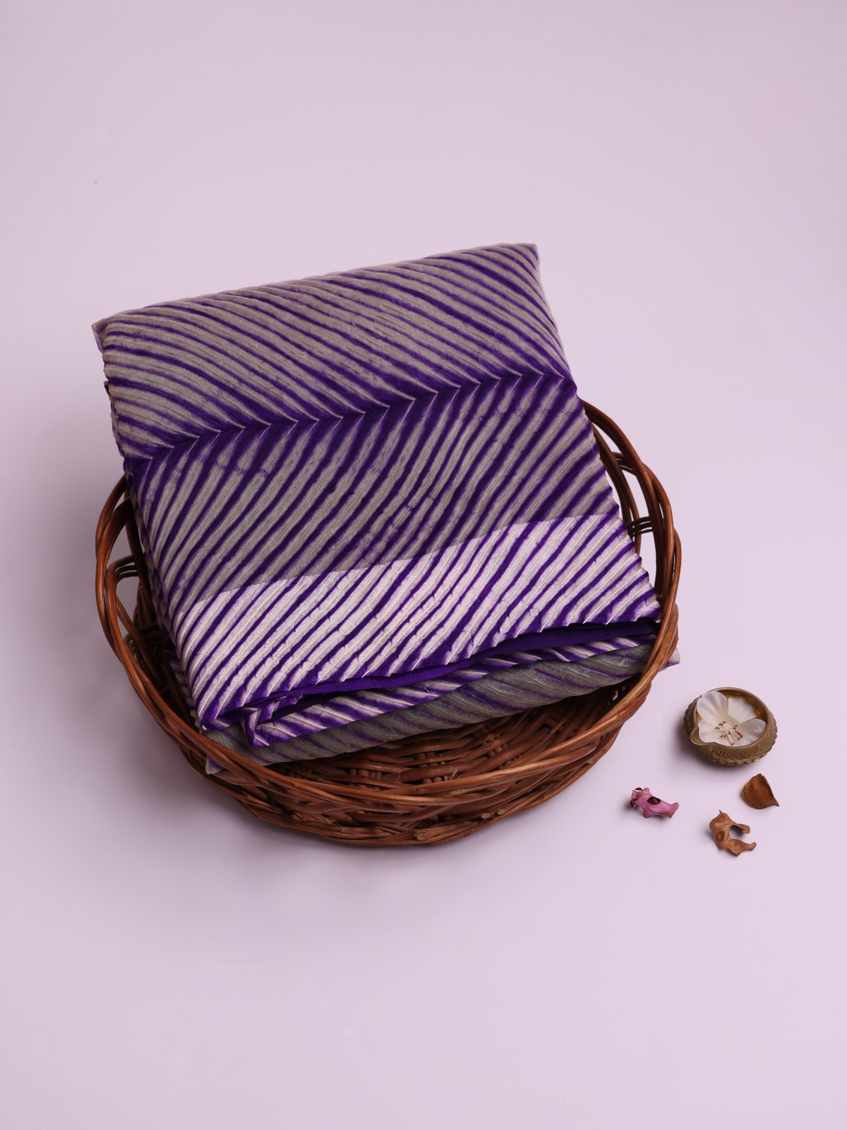 Violet Printed Half And Half Organza Silk Saree With Self Satin Border