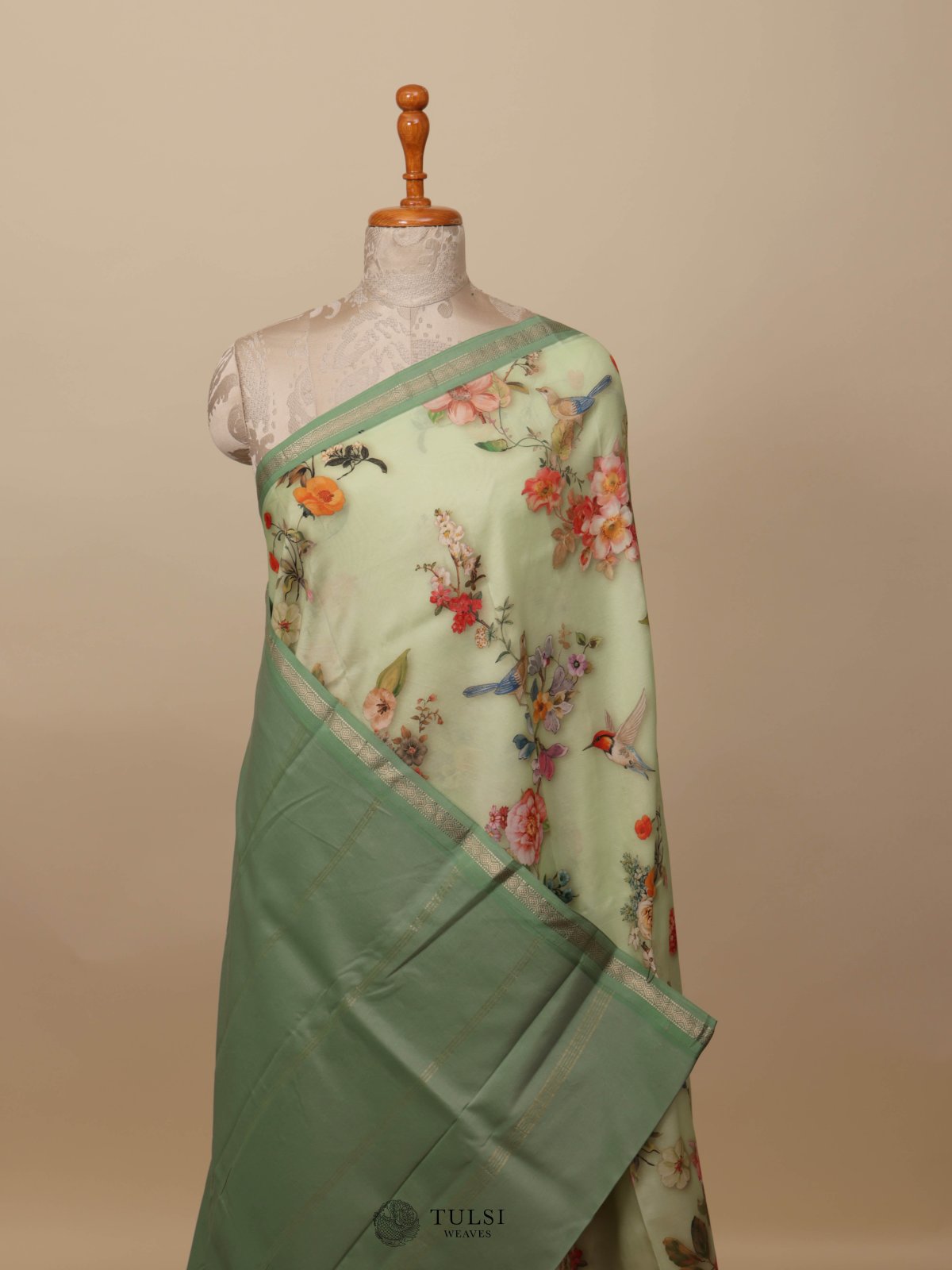 Pastel Green Printed Kanjeevaram Silk Saree