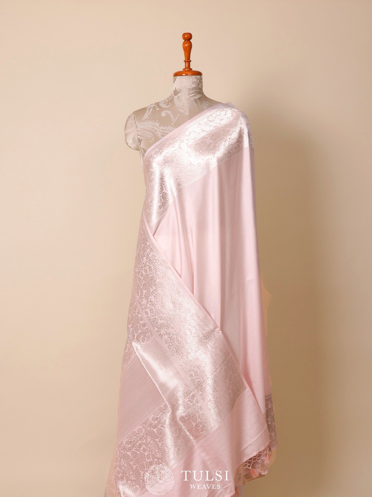 Baby Pink Mahsru Silk Saree