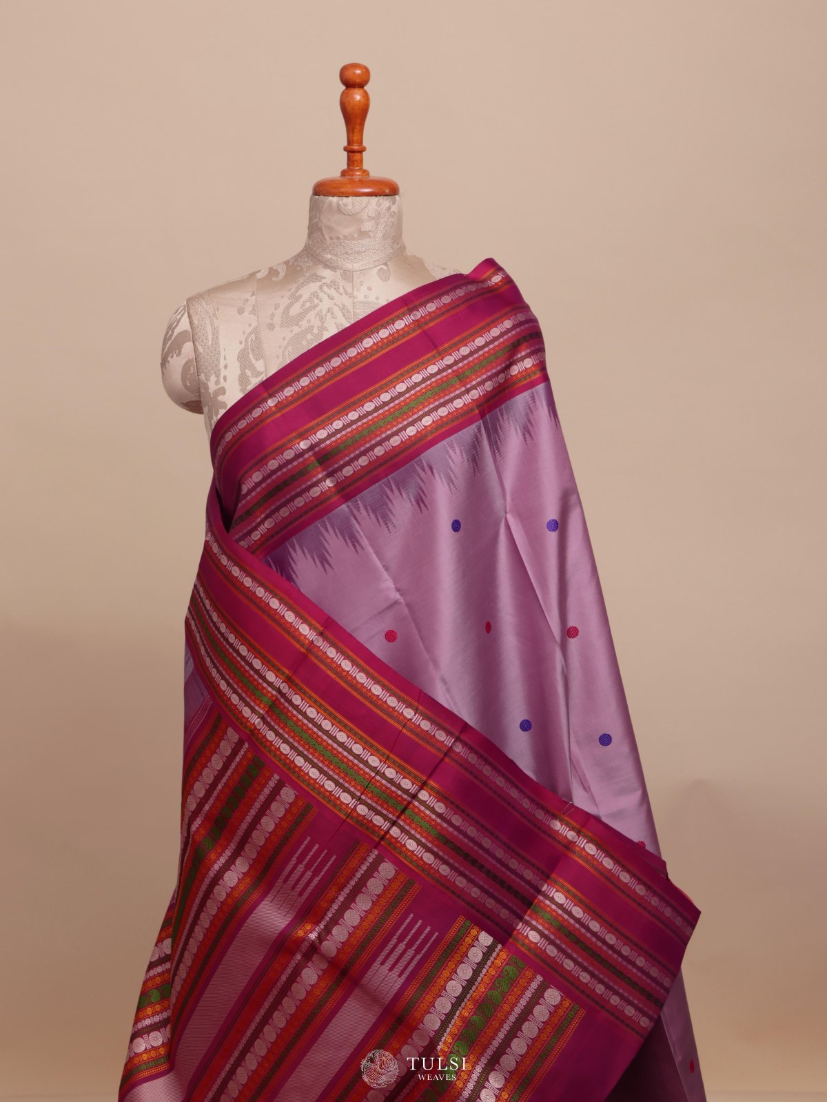 Dusty Lavender Kanjeevaram Pattu Pett Silk Saree