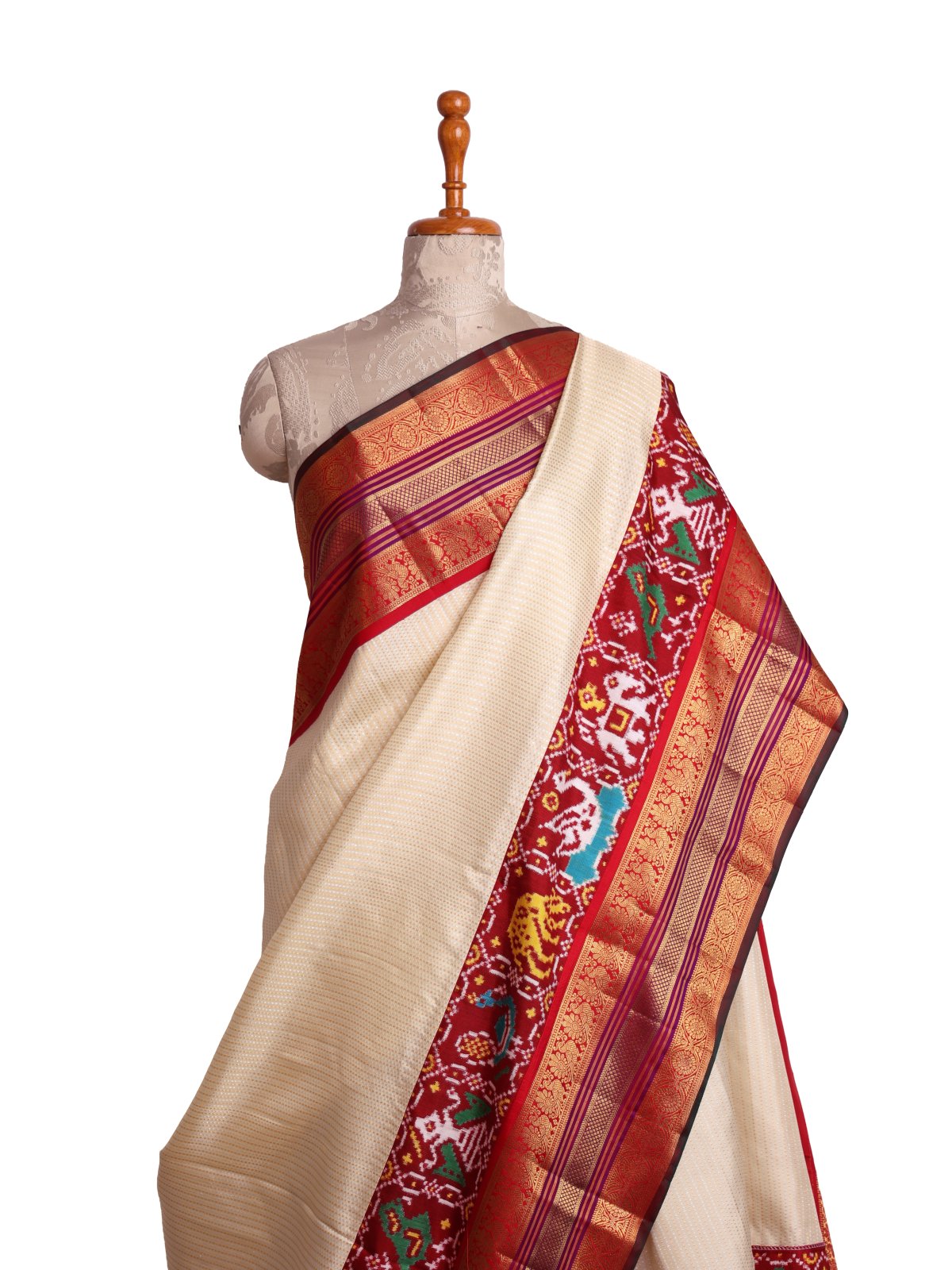 Off- White Kanjeevaram Silk Saree with Patan Patola Border